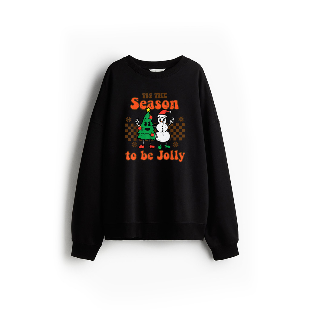 Christmas Tree Snowman Tis Season To Be Jolly Groovy Xmas Sweatshirt