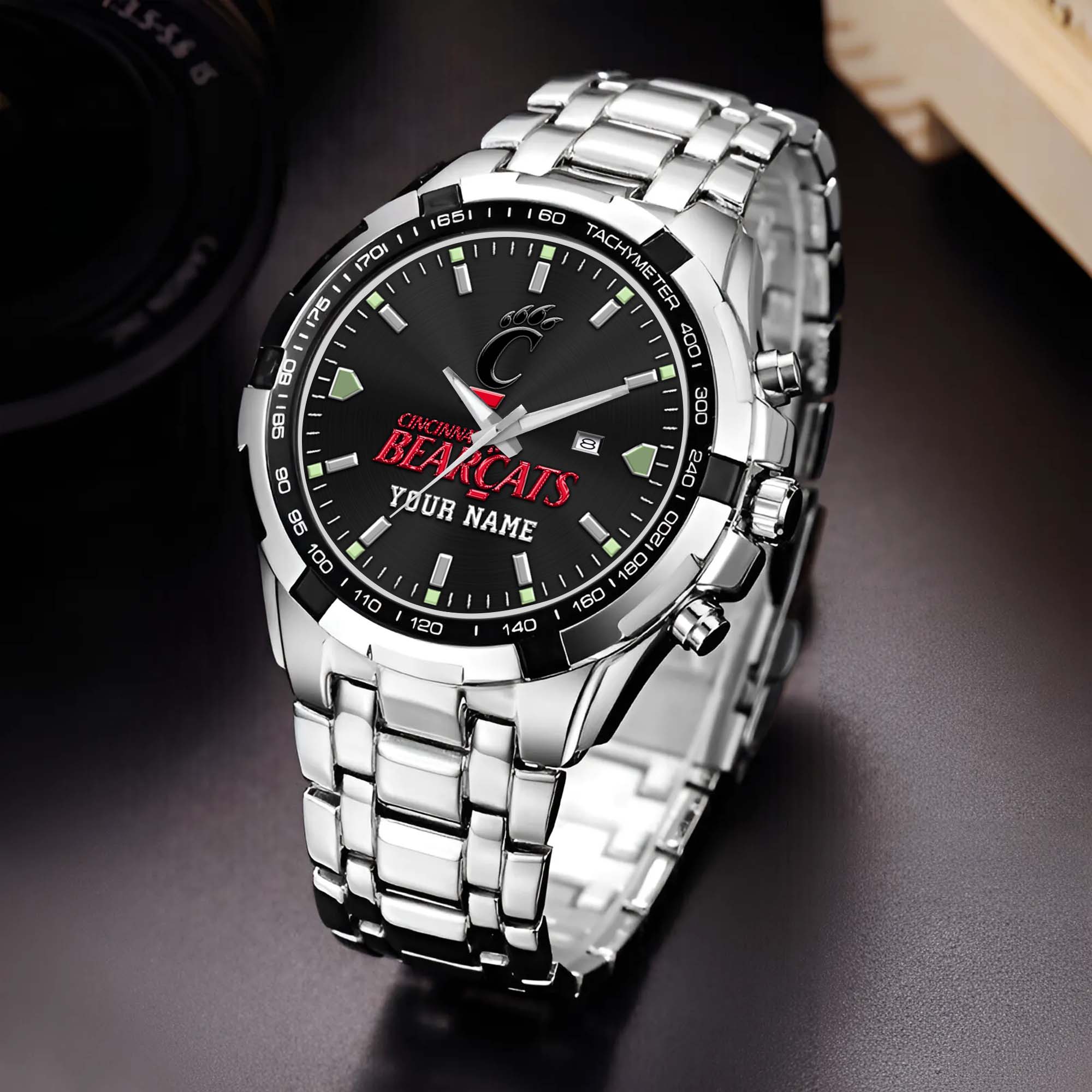 Cincinnati Bearcats Alloy Men Quartz Watch Custom Your Name, Sport Men Watch, Football Fan Gifts