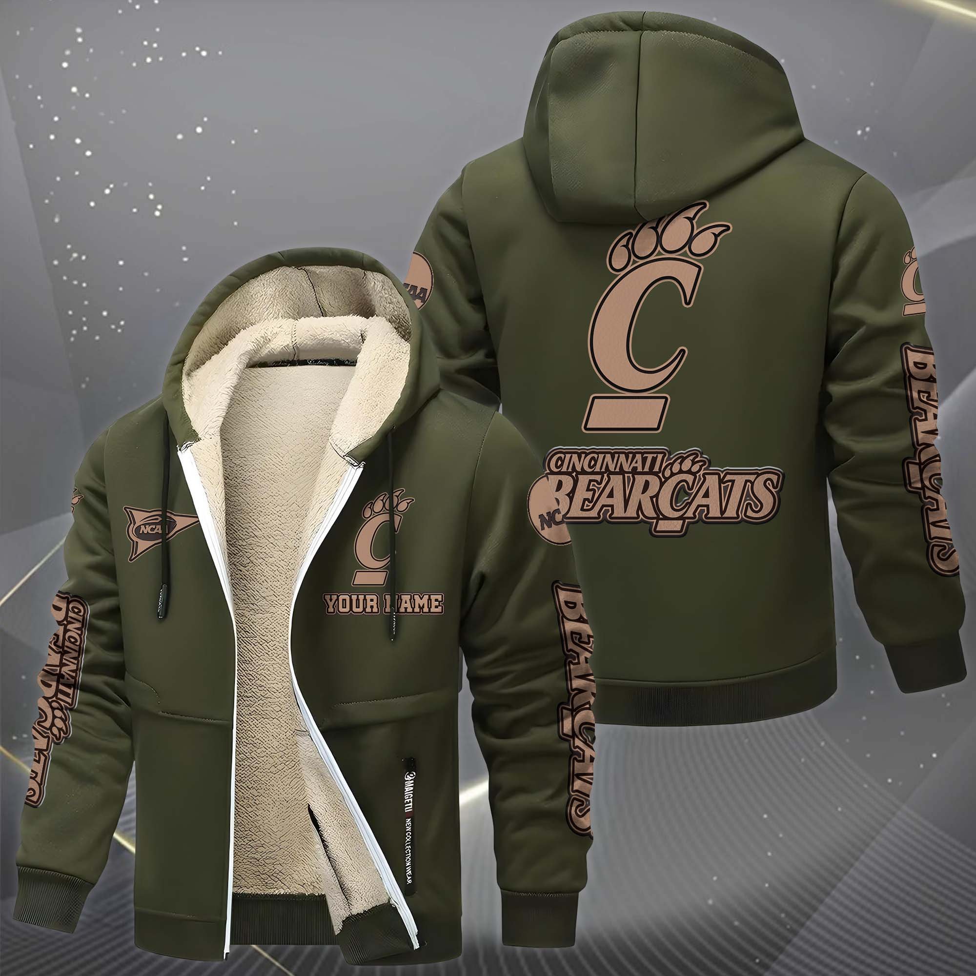 Cincinnati Bearcats Hoodie Zip Velvet Coat Custom Your Name, Sport Jacket, Gifts For Fan