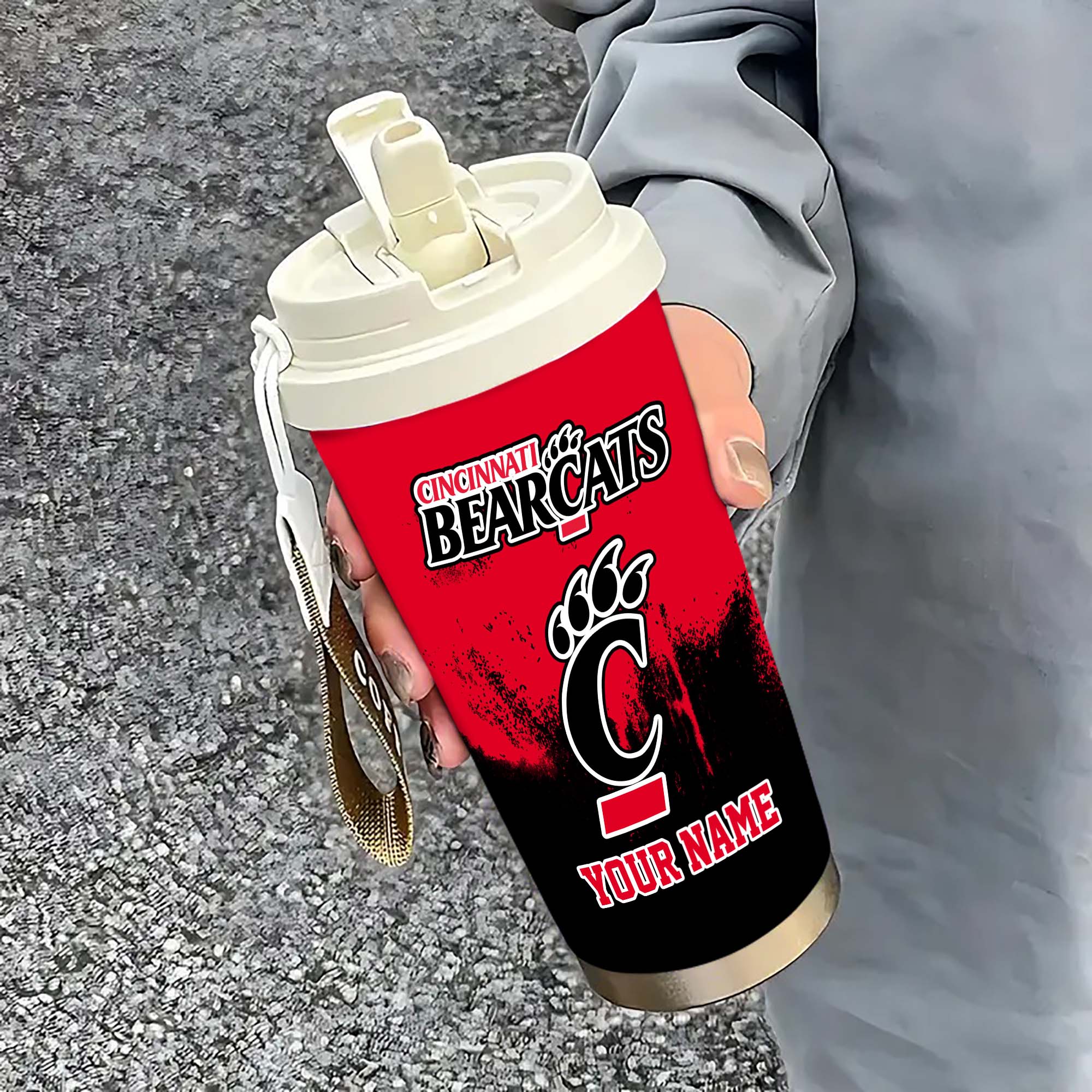 Cincinnati Bearcats Insulated Coffee Mug With Straw And Lid, Portable Coffee Travel Mug For Car, Fan Gifts