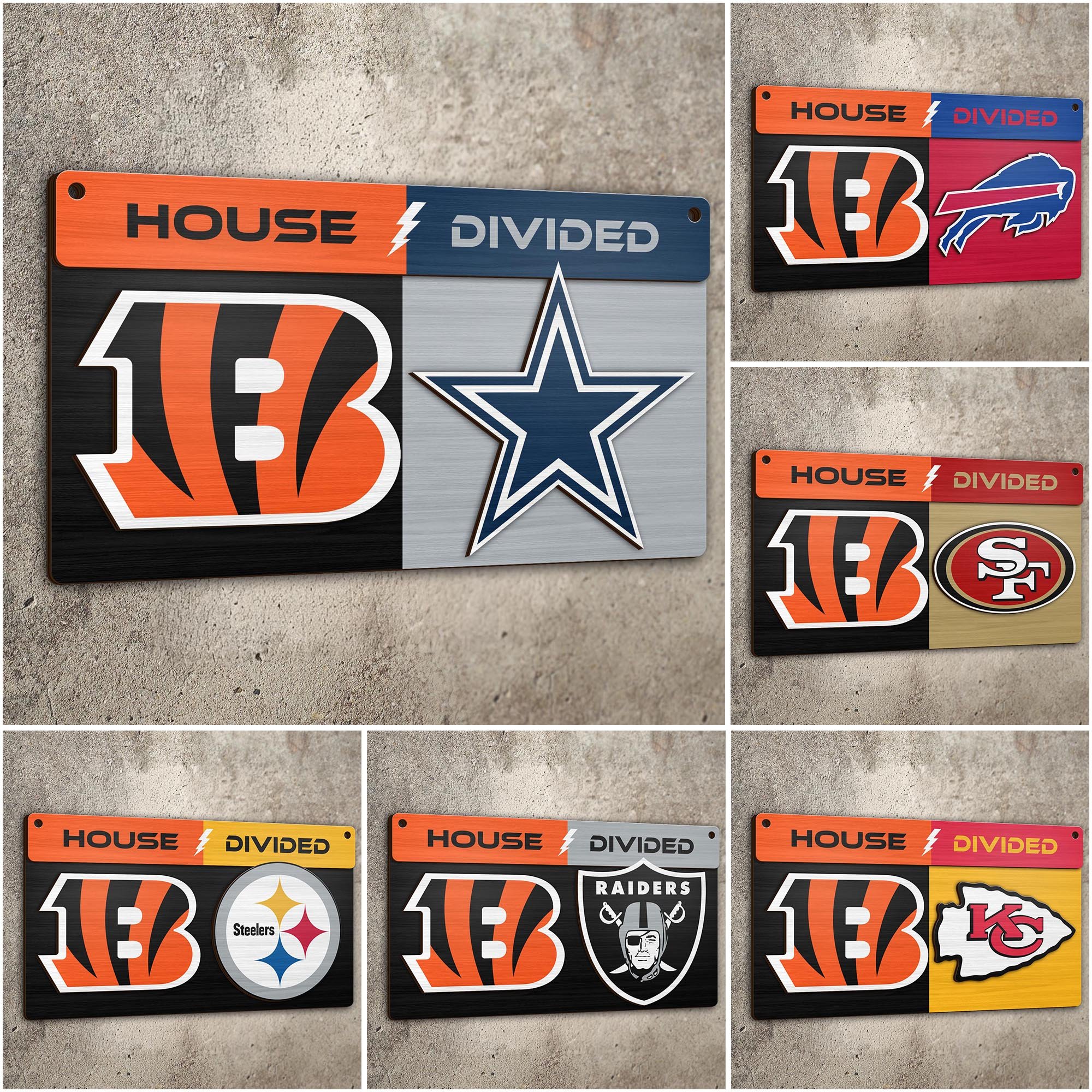 Cincinnati Bengals 2 Layers Woodsign Choose Any Team, House Divided Sign, Wall Hangings