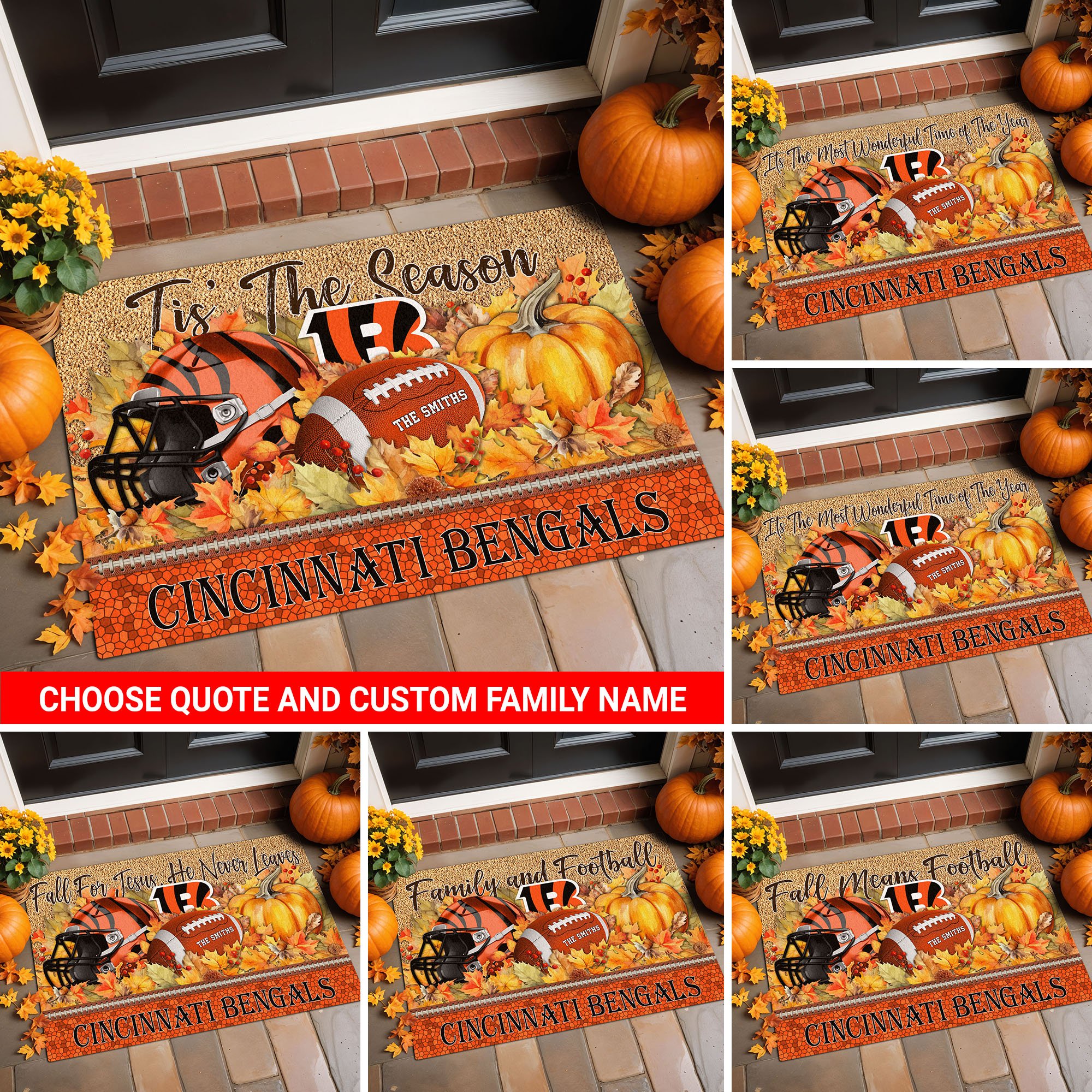 Cincinnati Bengals Doormat Custom Your Family Name And Choose Your Quotes, Sport Doormat, Sport Gifts For Fan