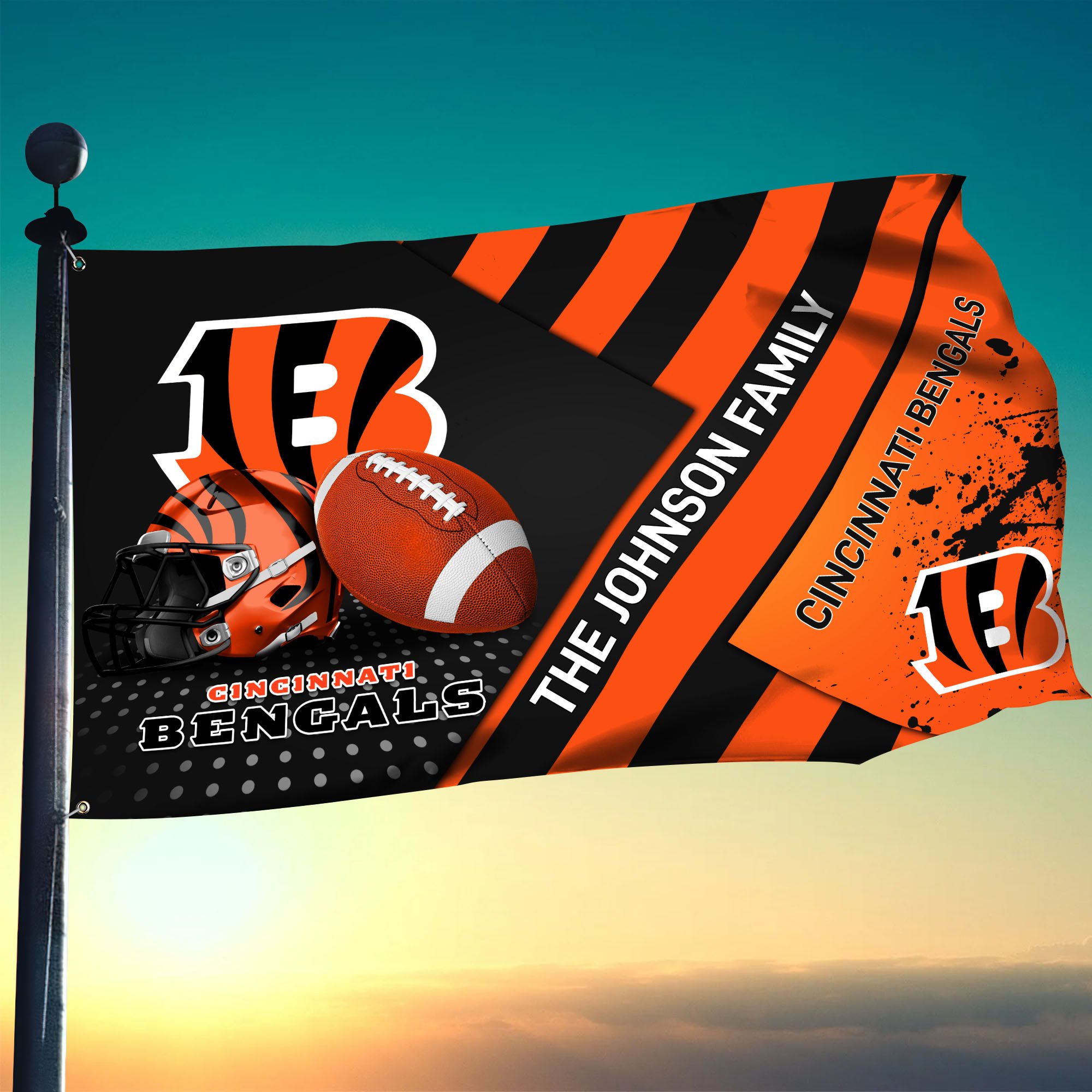 Cincinnati Bengals Flag 3X5ft 4X6ft Custom Your Family Name, Sport Team Flag, Sport Gifts