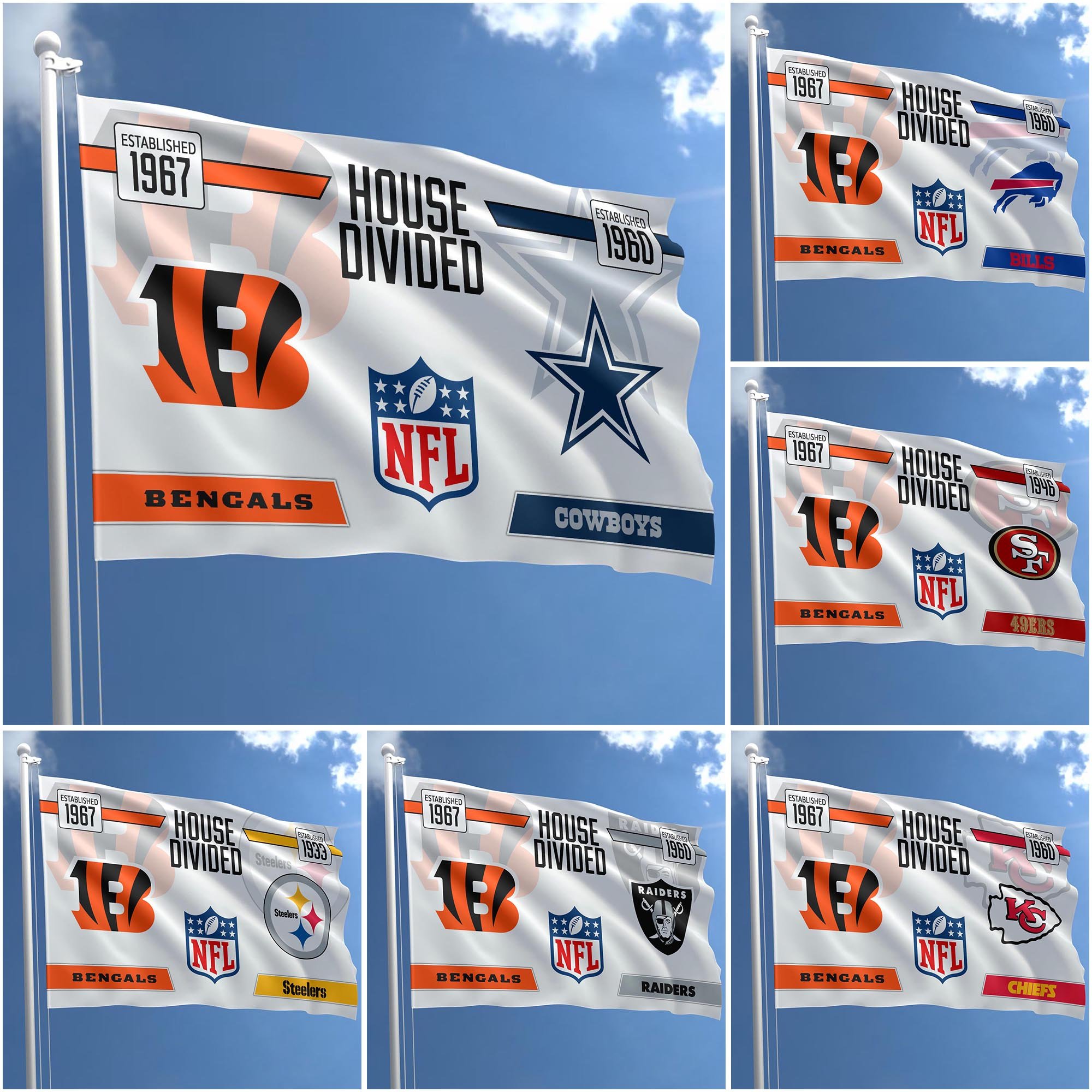 Cincinnati Bengals Flag 3X5ft Choose Any Team, House Divided Flag, Home Decors
