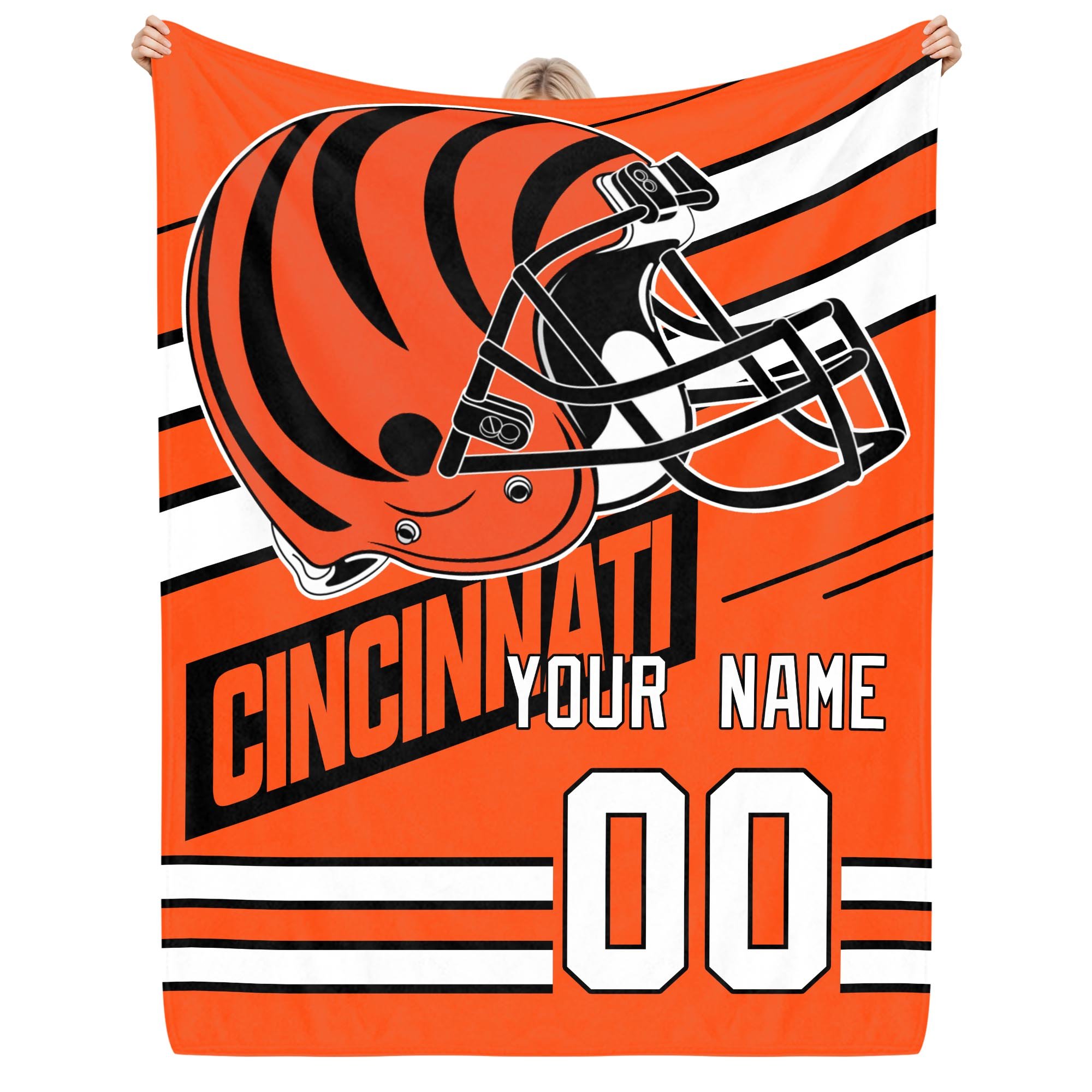 Cincinnati Bengals Fleece Blanket Custom Name And Number, Sport Blanket For Fans