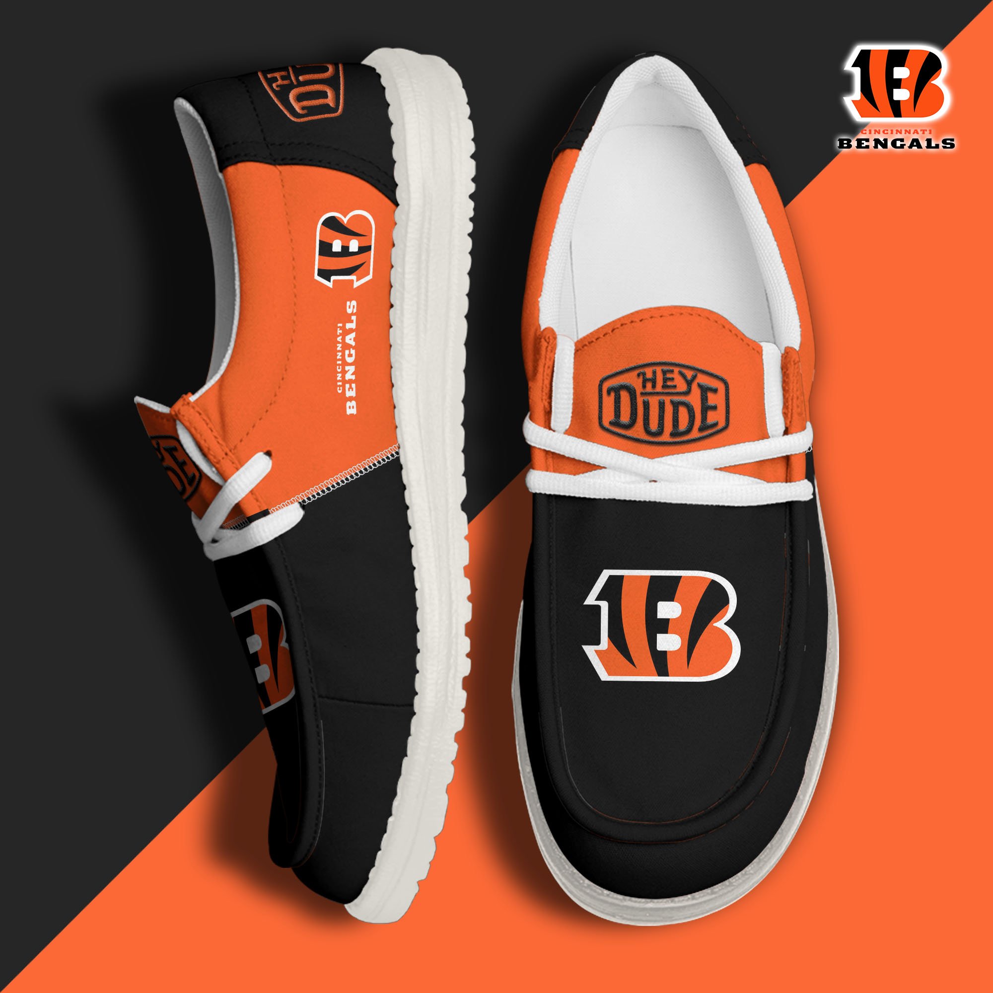 Cincinnati Bengals Football Hey Dude Canvas Loafer Shoes Custom Your Name, Sport Shoes For Fan, Fan Gifts