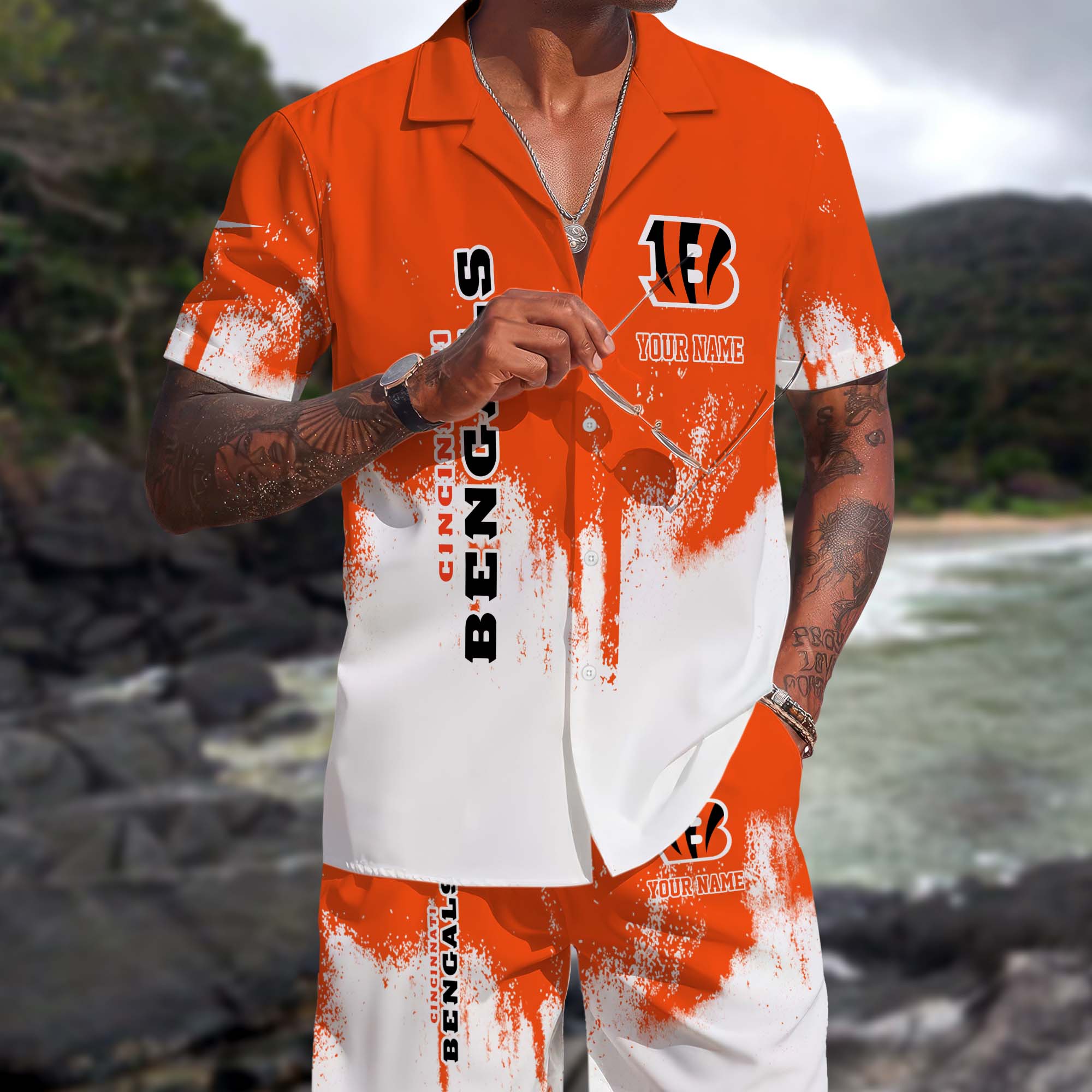 Cincinnati Bengals Hawaiian Shorts Set Custom You Name, Sport Shorts, Gifts For Fan