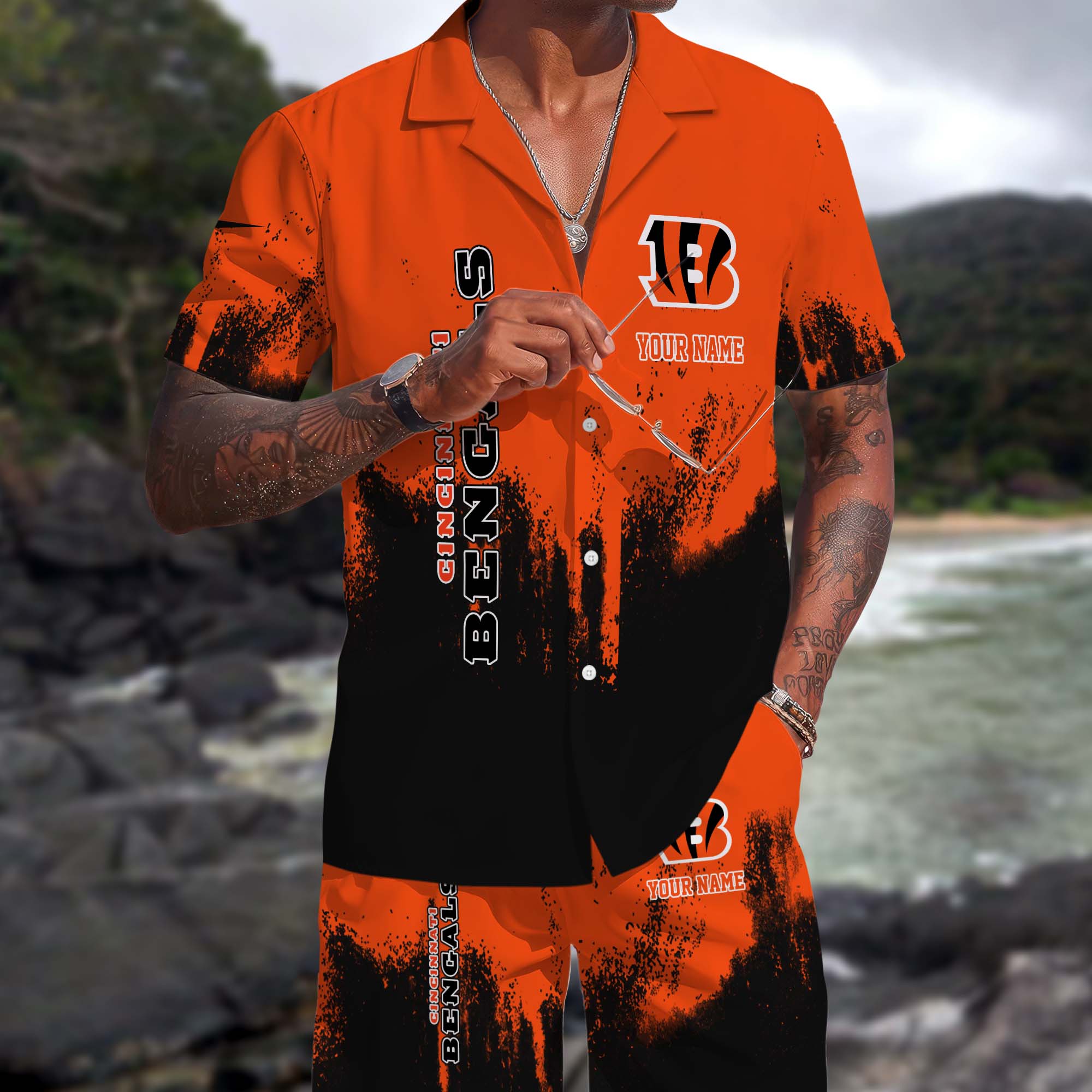Cincinnati Bengals Hawaiian Shorts Set Custom You Name, Sport Shorts, Gifts For Fan