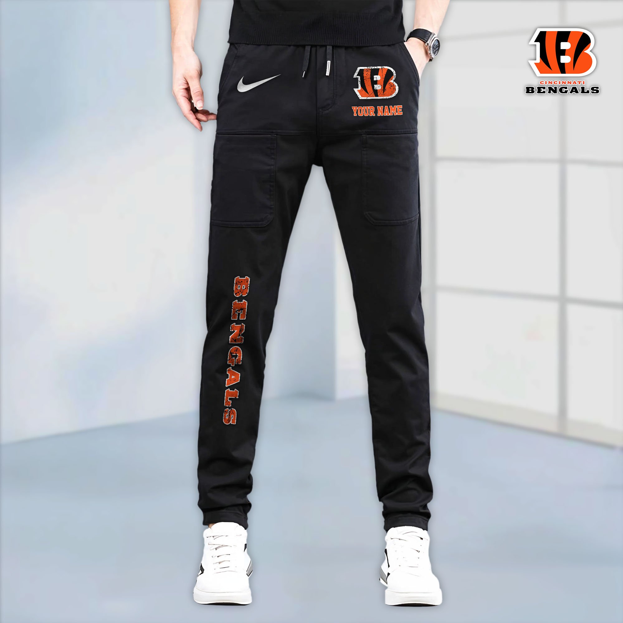 Cincinnati Bengals High Stretch Multi Pocket Durable Cargo Pants - Long Custom Name 
