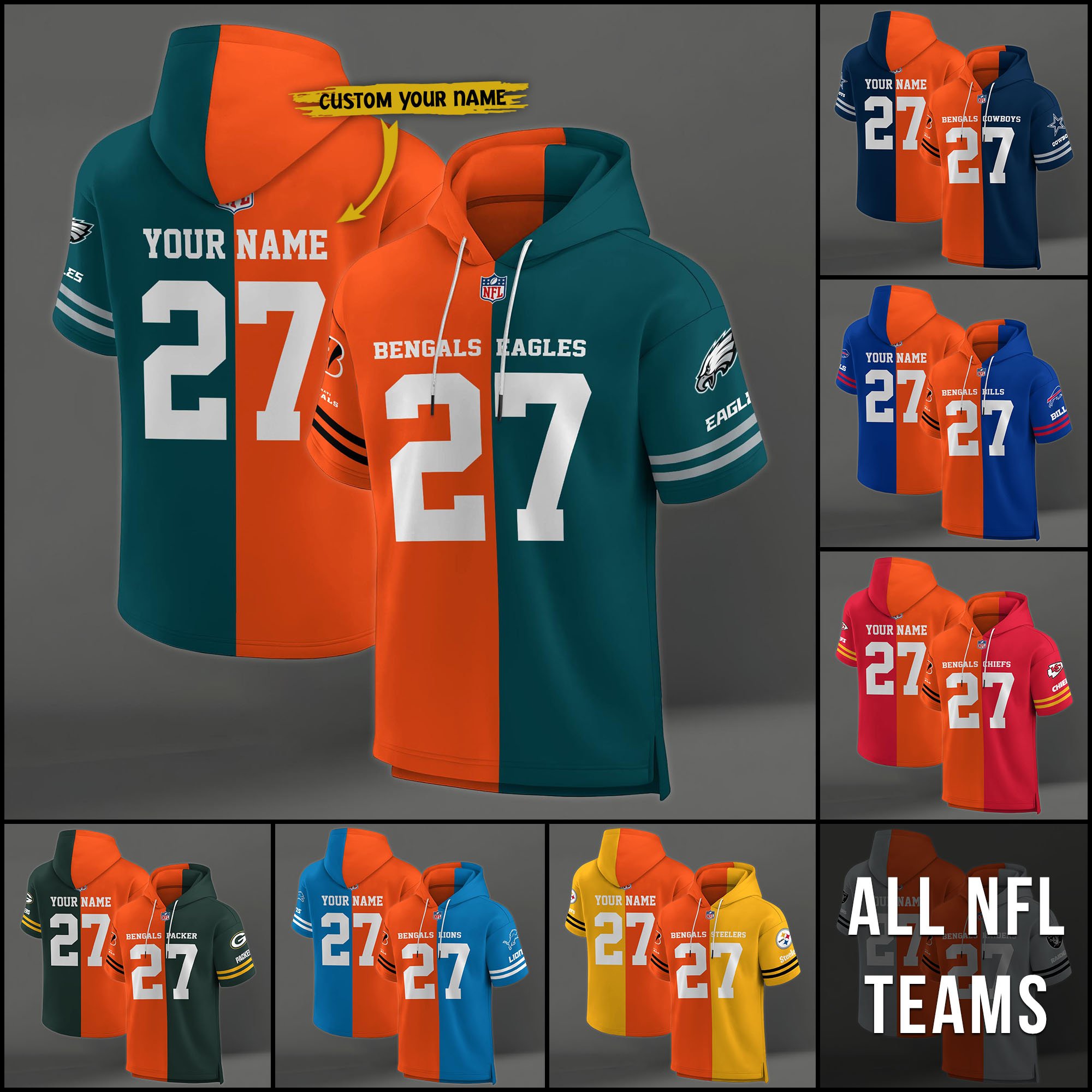 Cincinnati Bengals House Divided Hoodie Custom Name, Number And Team, Hoodie For Football Fans