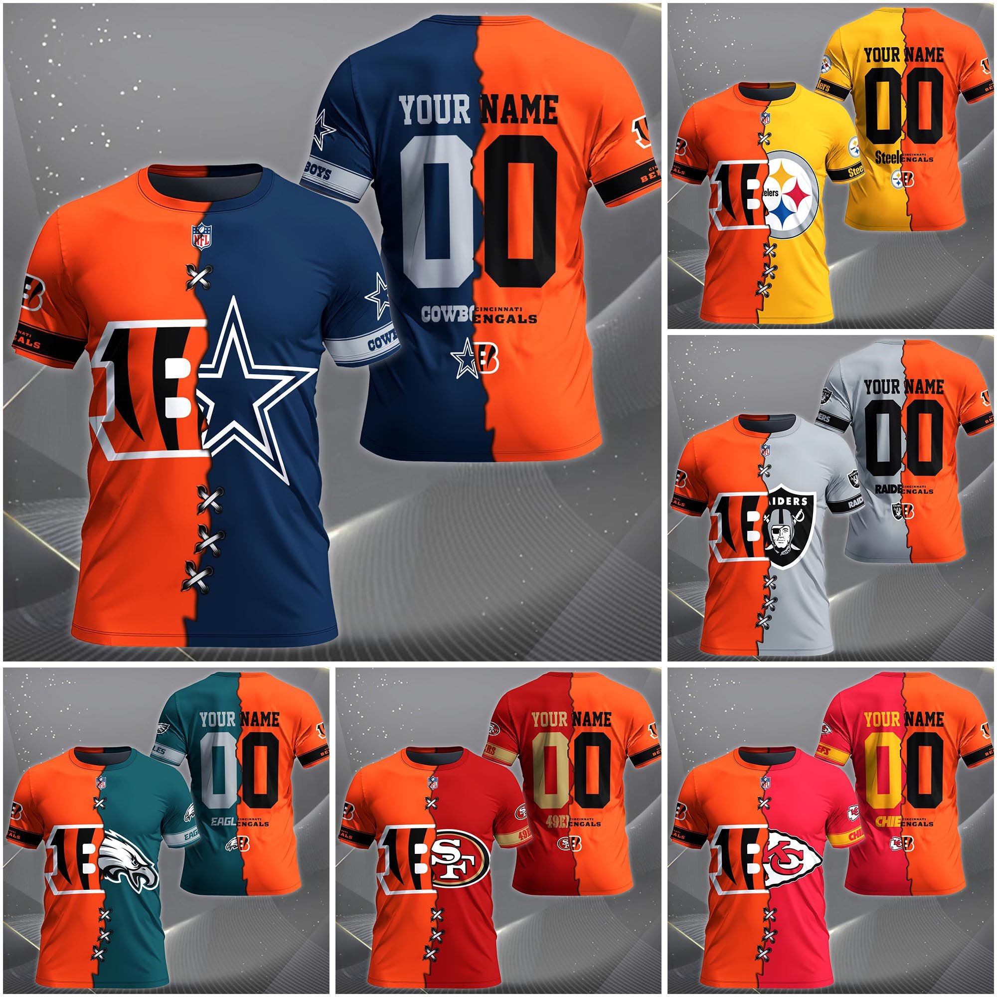 Cincinnati Bengals House Divided T-Shirt Custom Name 2025 Version, Number And Team, Sport Shirts For Fan