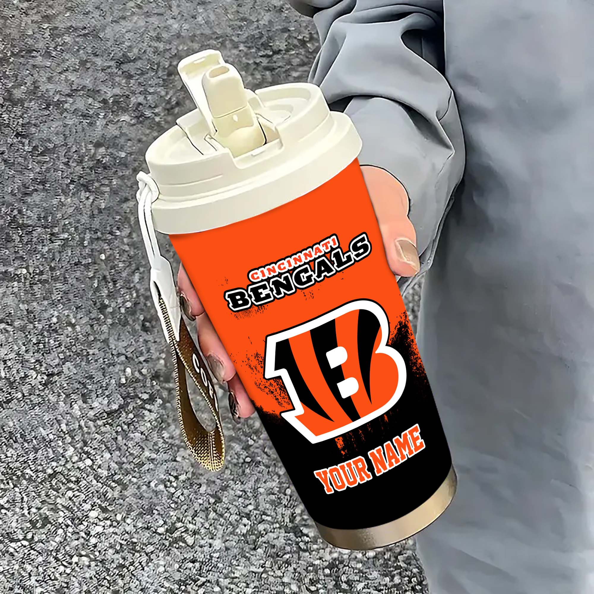 Cincinnati Bengals Insulated Coffee Mug With Straw And Lid, Portable Coffee Travel Mug For Car, Fan Gifts