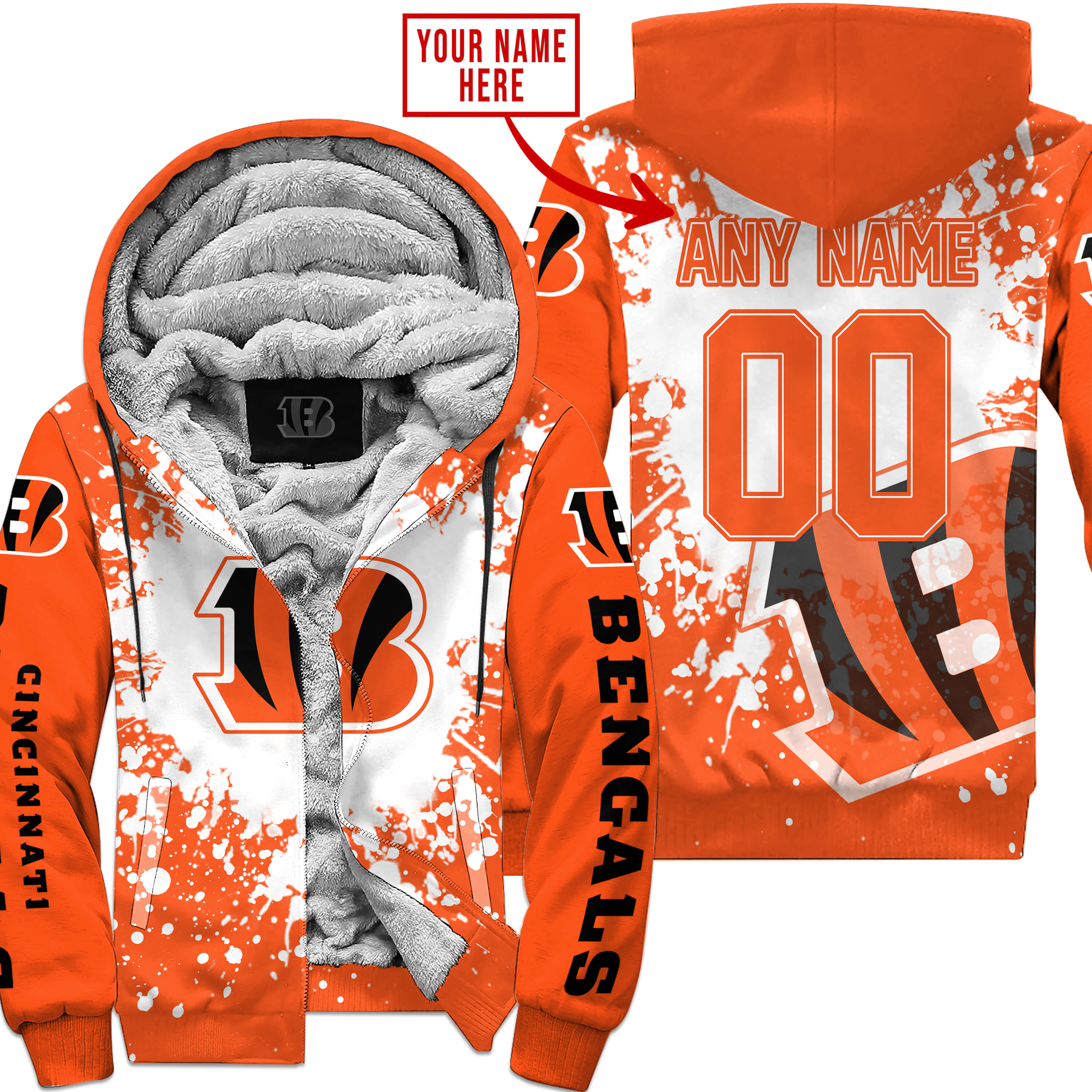 Cincinnati Bengals Fleece Hoodie Jacket 2025 Versions Custom Your Name And Number, Sport Jacket, Football Fan Gift 