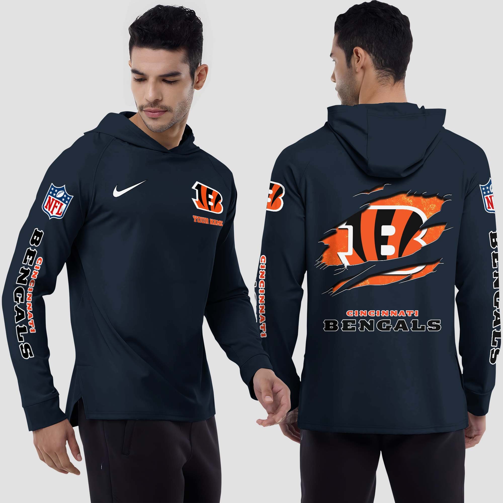 Cincinnati Bengals Split Hem Hoodie Custom Your Name, Sport Hoodie, Sport Gifts For Fan