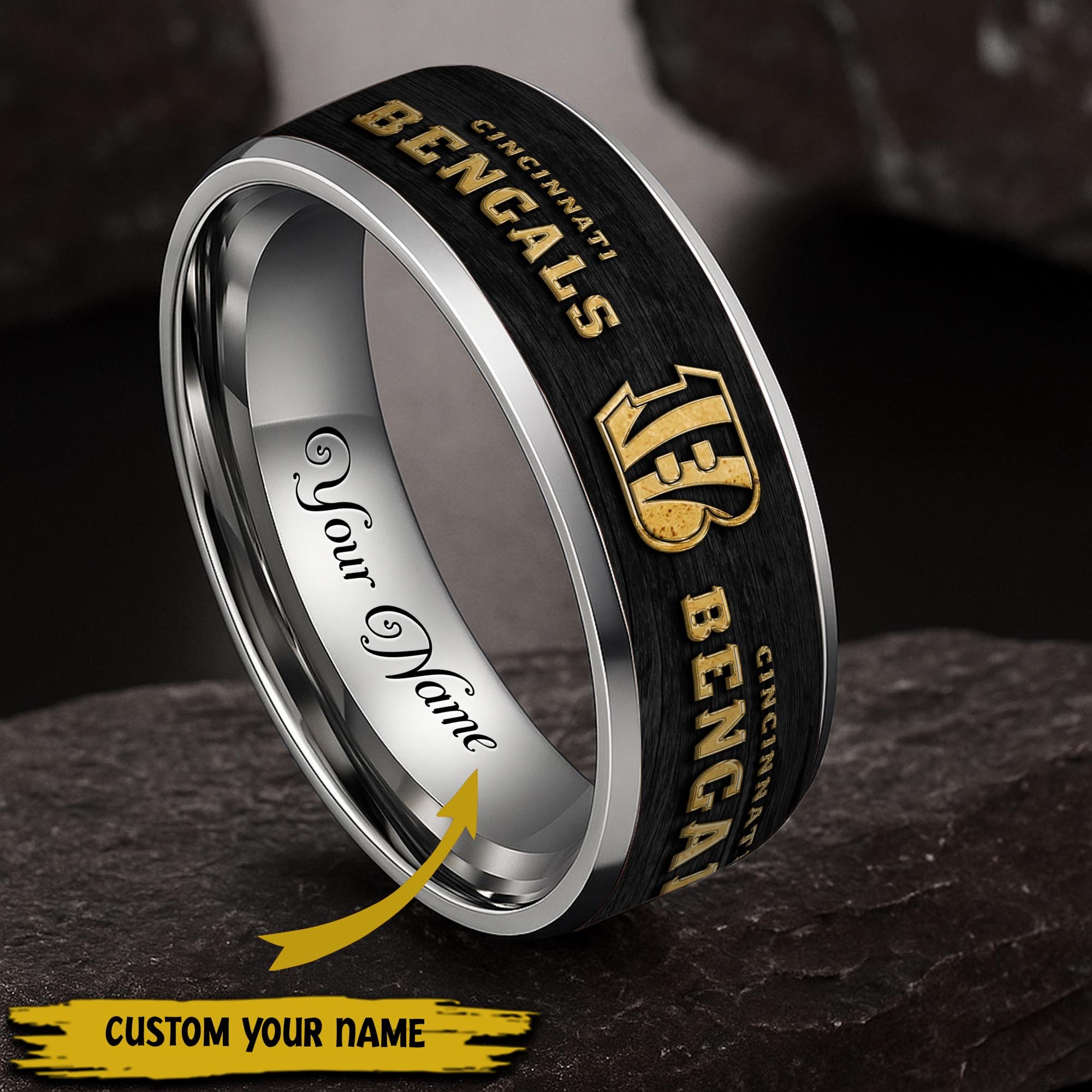 Cincinnati Bengals Stainless Steel Rings Comes With Box Custom Your Name 2025 Versions, Gifts For Fan