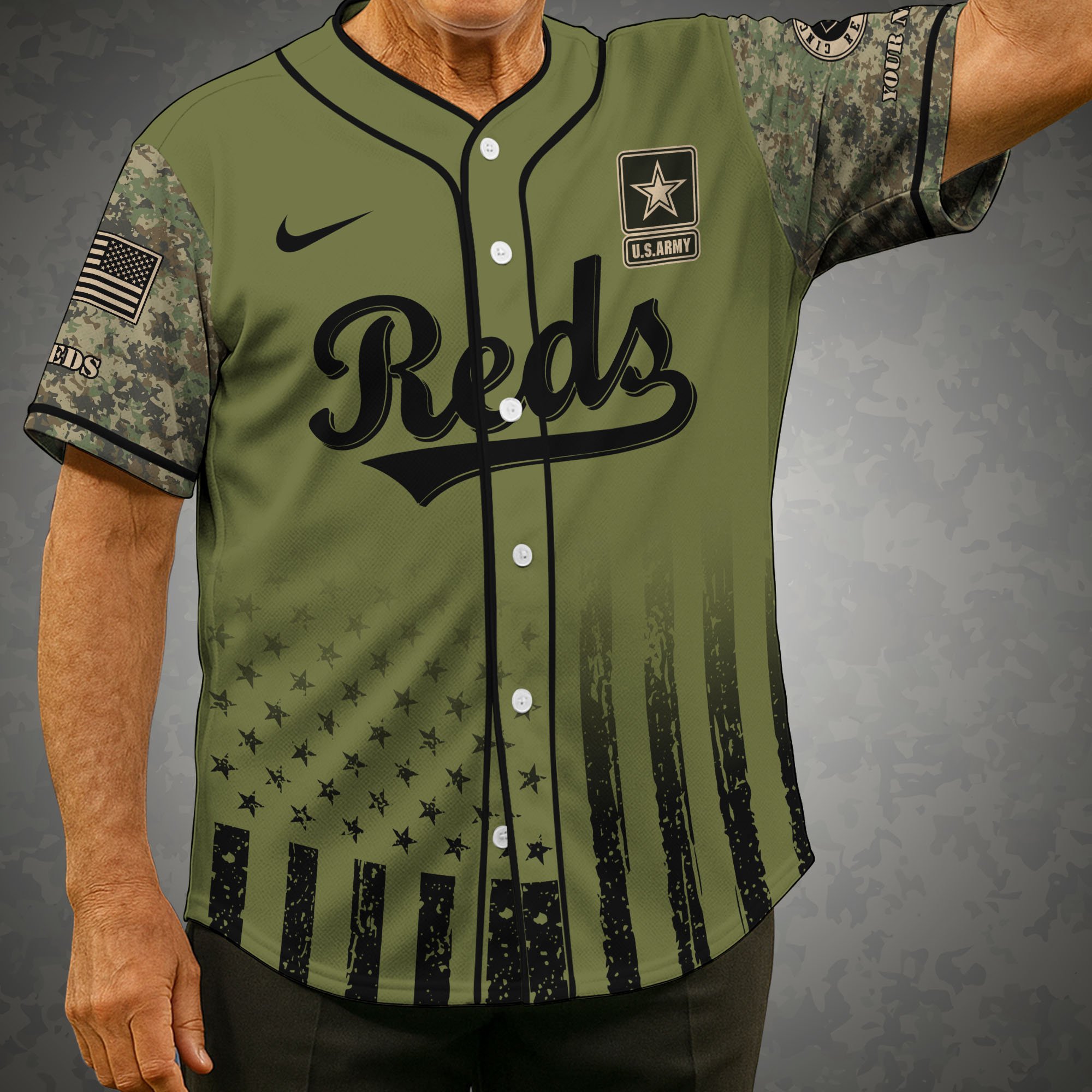 Cincinnati Reds Baseball Shirt X US Army Military Appreciation Night Jersey Editions Limited 2025 Custom Name, Sport Shirt For Fans
