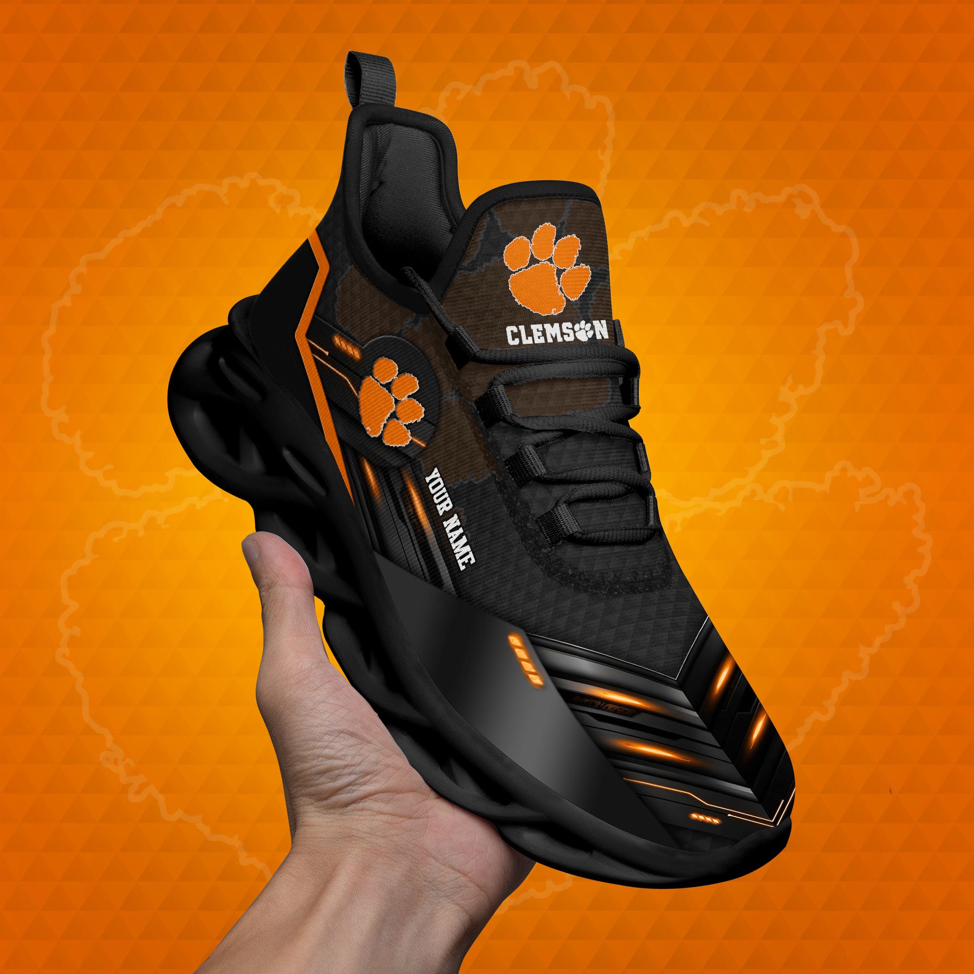 Clemson Tigers Black Clunky Sneaker Custom Name, Max Soul Shoes, Sport Gifts For Fan