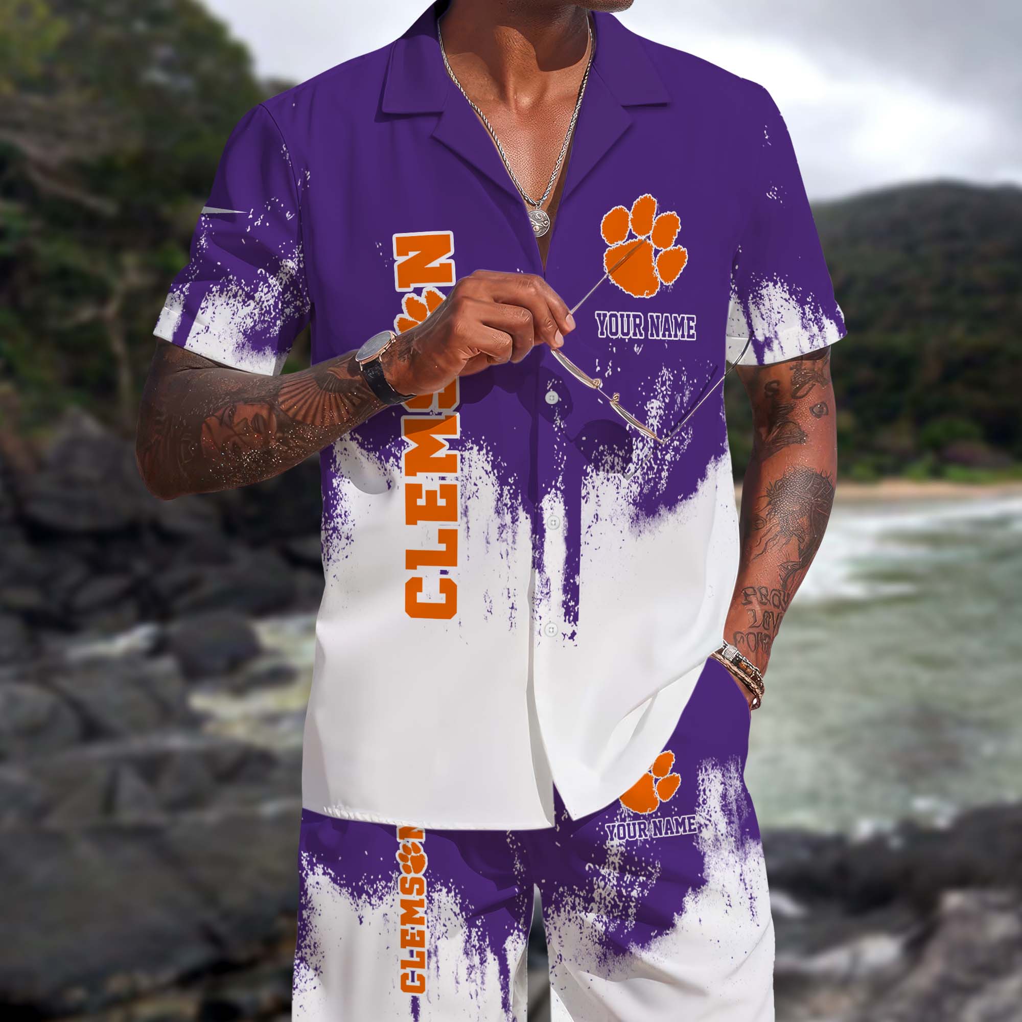Clemson Tigers Hawaiian Shorts Set Custom You Name, Sports Shorts, Gifts For Fan