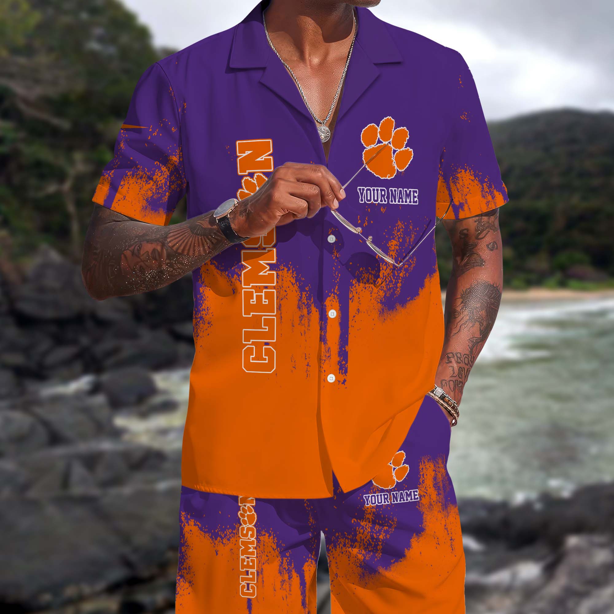 Clemson Tigers Hawaiian Shorts Set Custom You Name, Sports Shorts, Gifts For Fan
