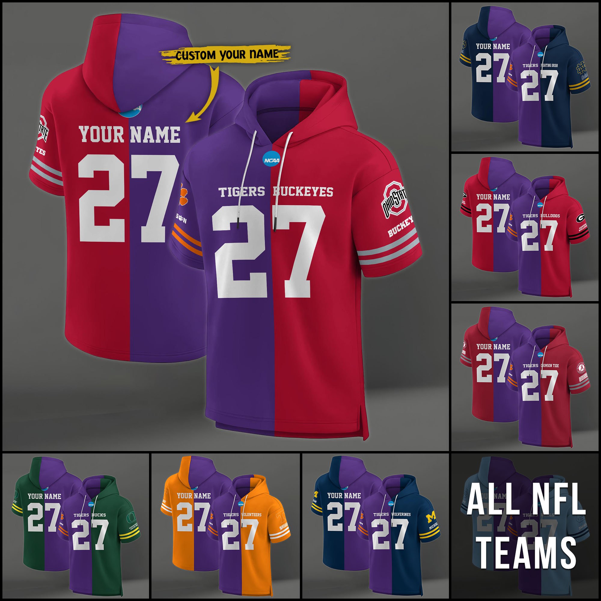 Clemson Tigers House Divided Hoodie Custom Name, Number And Team, Hoodie For Football Fans