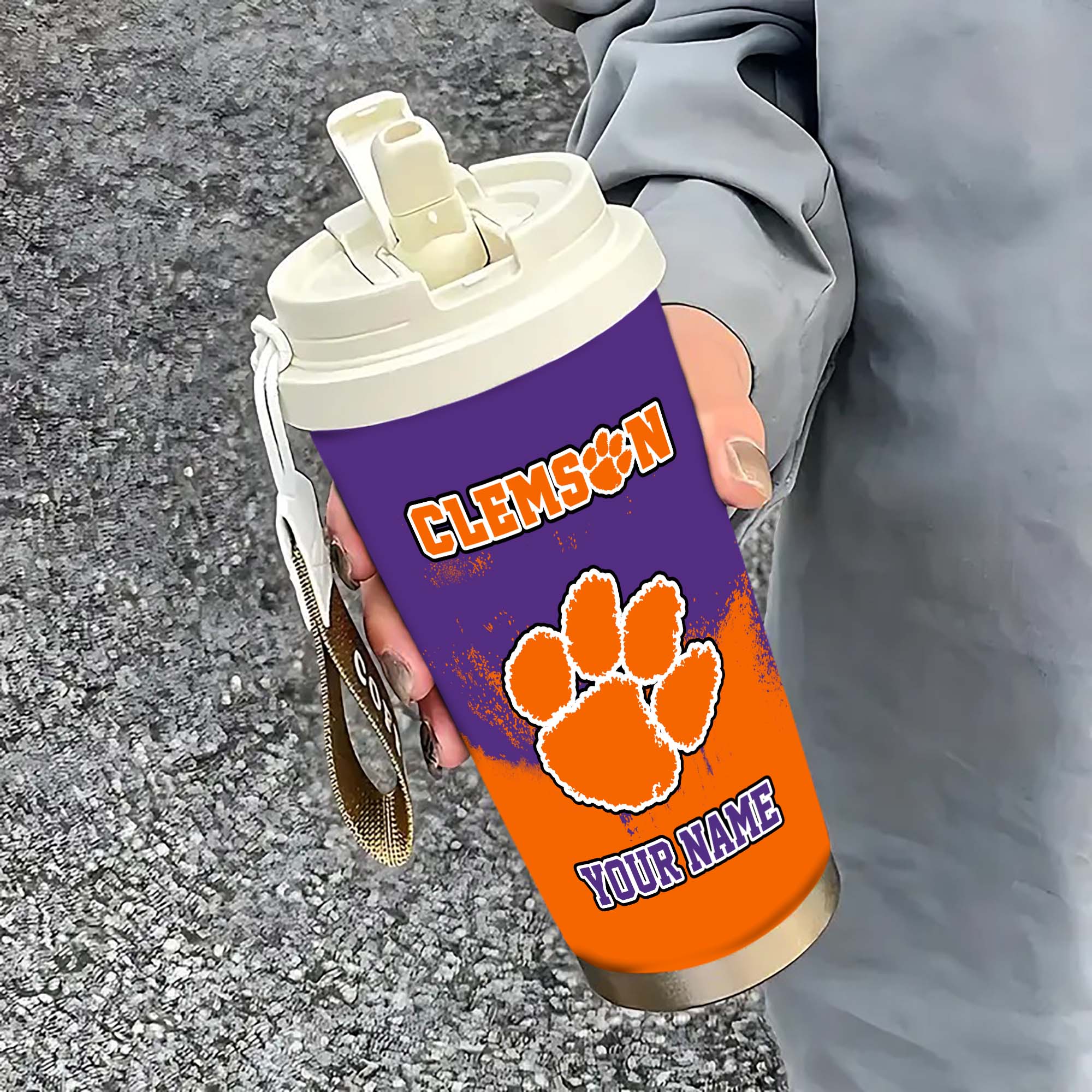 Clemson Tigers Insulated Coffee Mug With Straw And Lid, Portable Coffee Travel Mug For Car, Fan Gifts