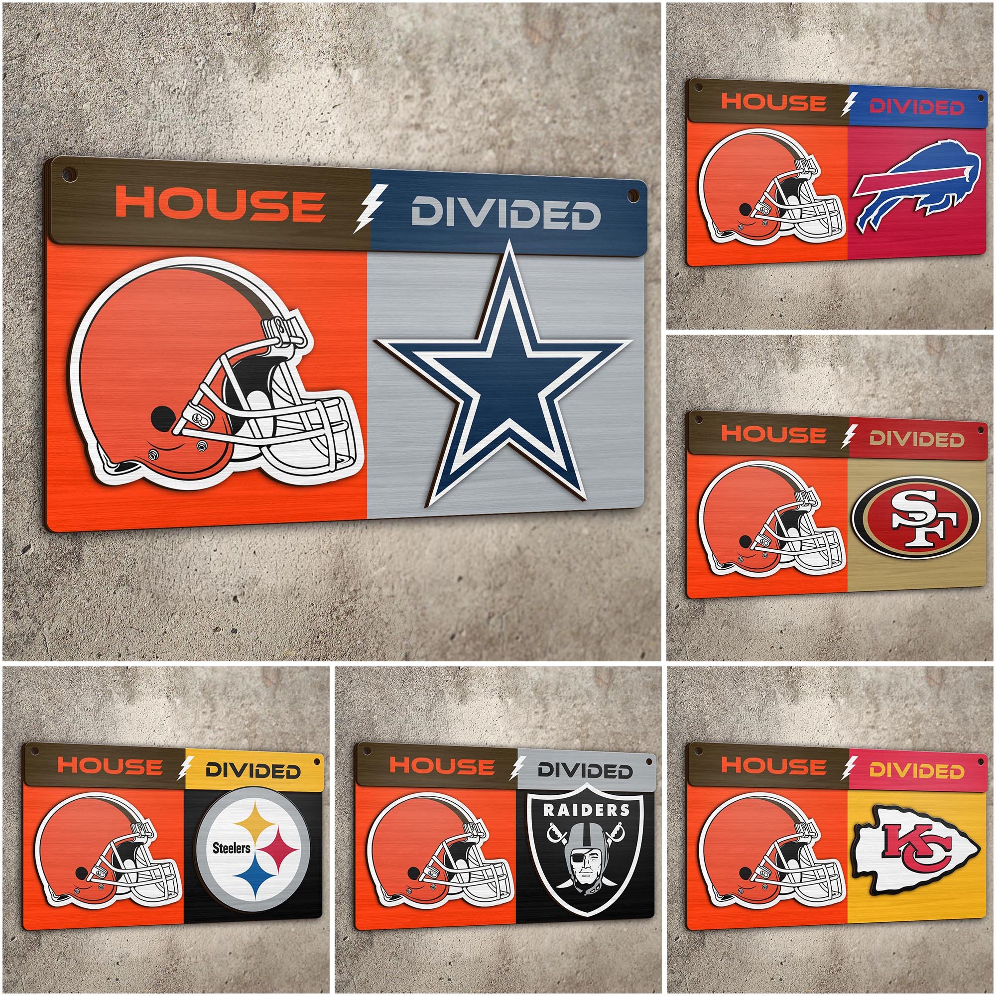 Cleveland Browns 2 Layers Woodsign Choose Any Team, House Divided Sign, Wall Hangings