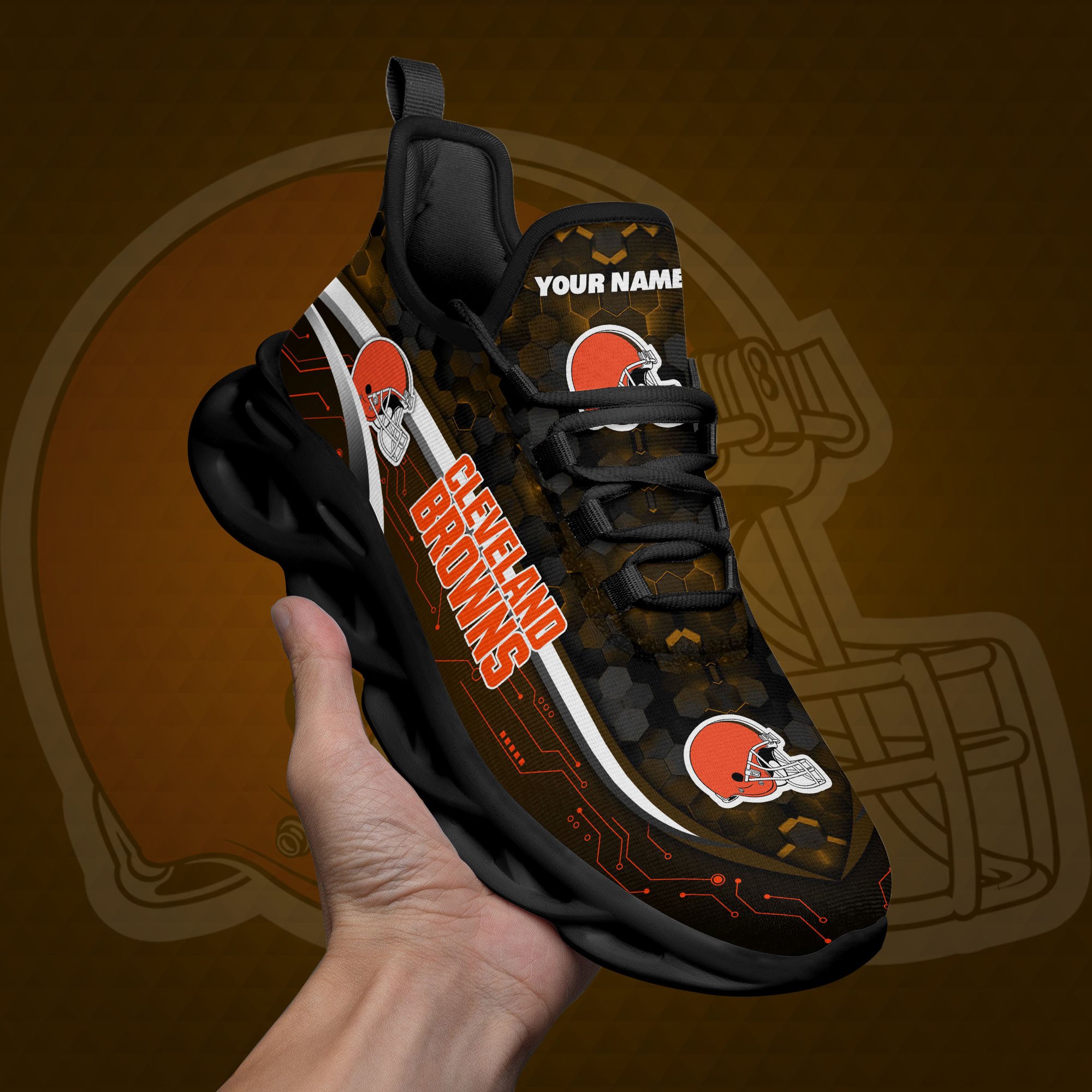 Cleveland Browns Black Clunky Sneakers Custom Name, Max Soul Shoes, Sport Gifts