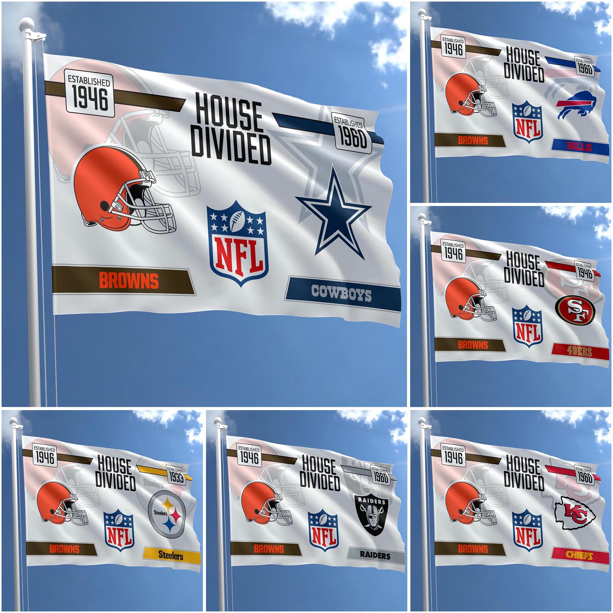 Cleveland Browns Flag 3X5ft Choose Any Team, House Divided Flag, Home Decors