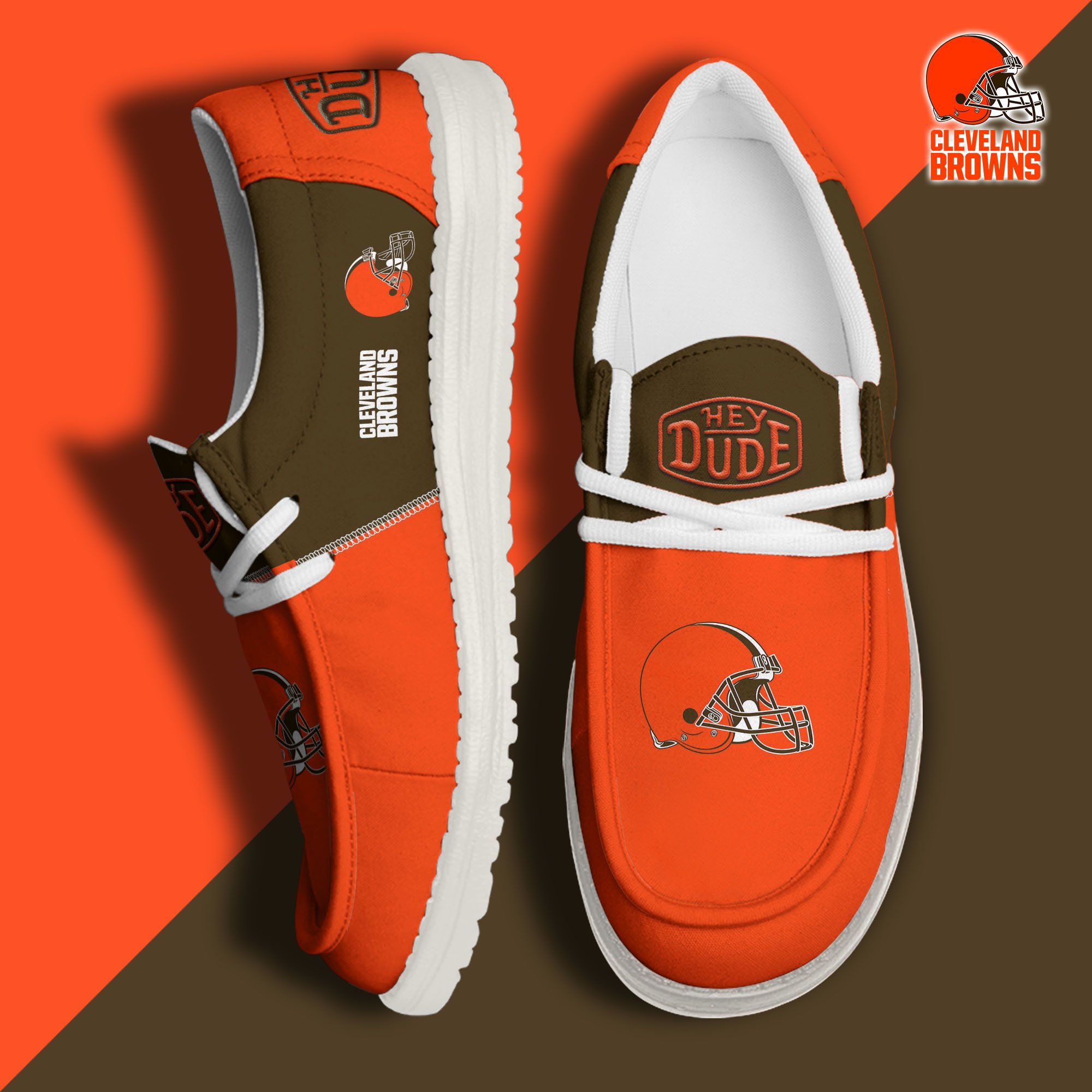 Cleveland Browns Football Hey Dude Canvas Loafer Shoes Custom Your Name, Sport Shoes For Fan, Fan Gifts
