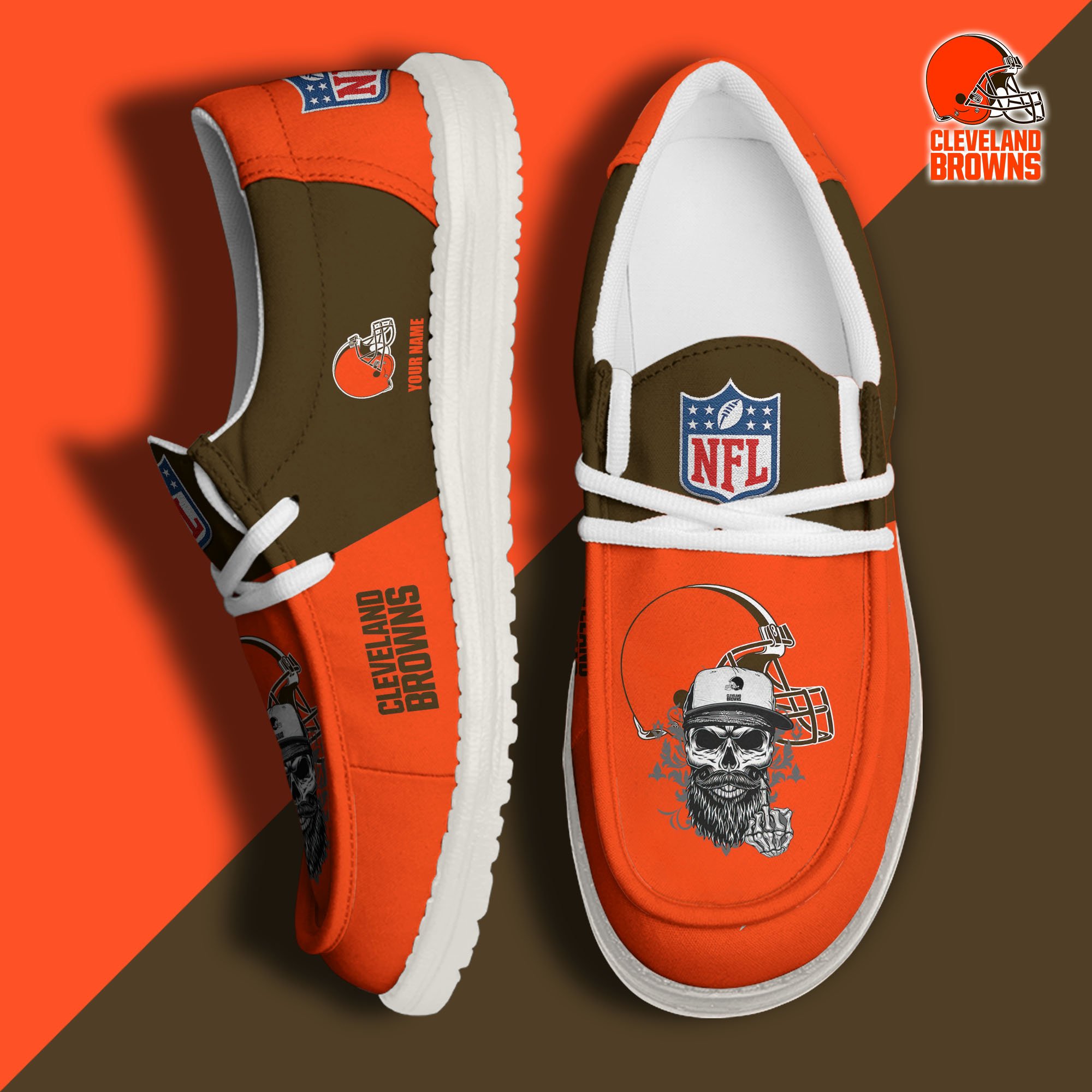 Cleveland Browns H D White Canvas Loafer Shoes Custom Your Name, Sport Canvas Loafer Shoes