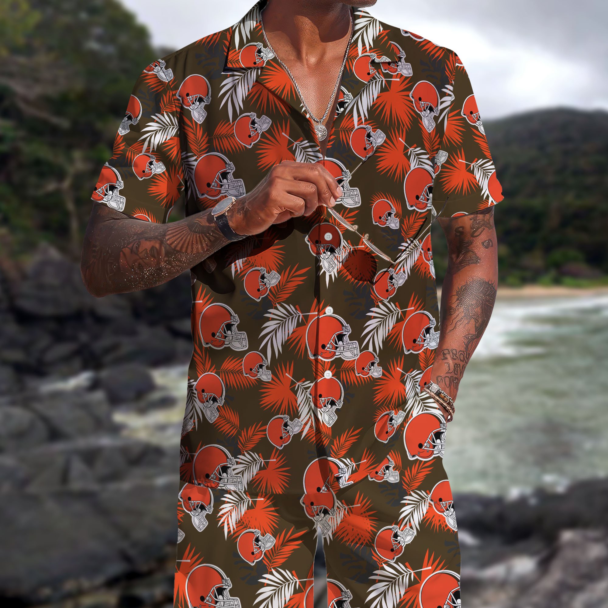 Cleveland Browns Hawaiian Shorts Set 2025 Version, Hawaiian Shirts, Sports Shorts, Gifts For Fan