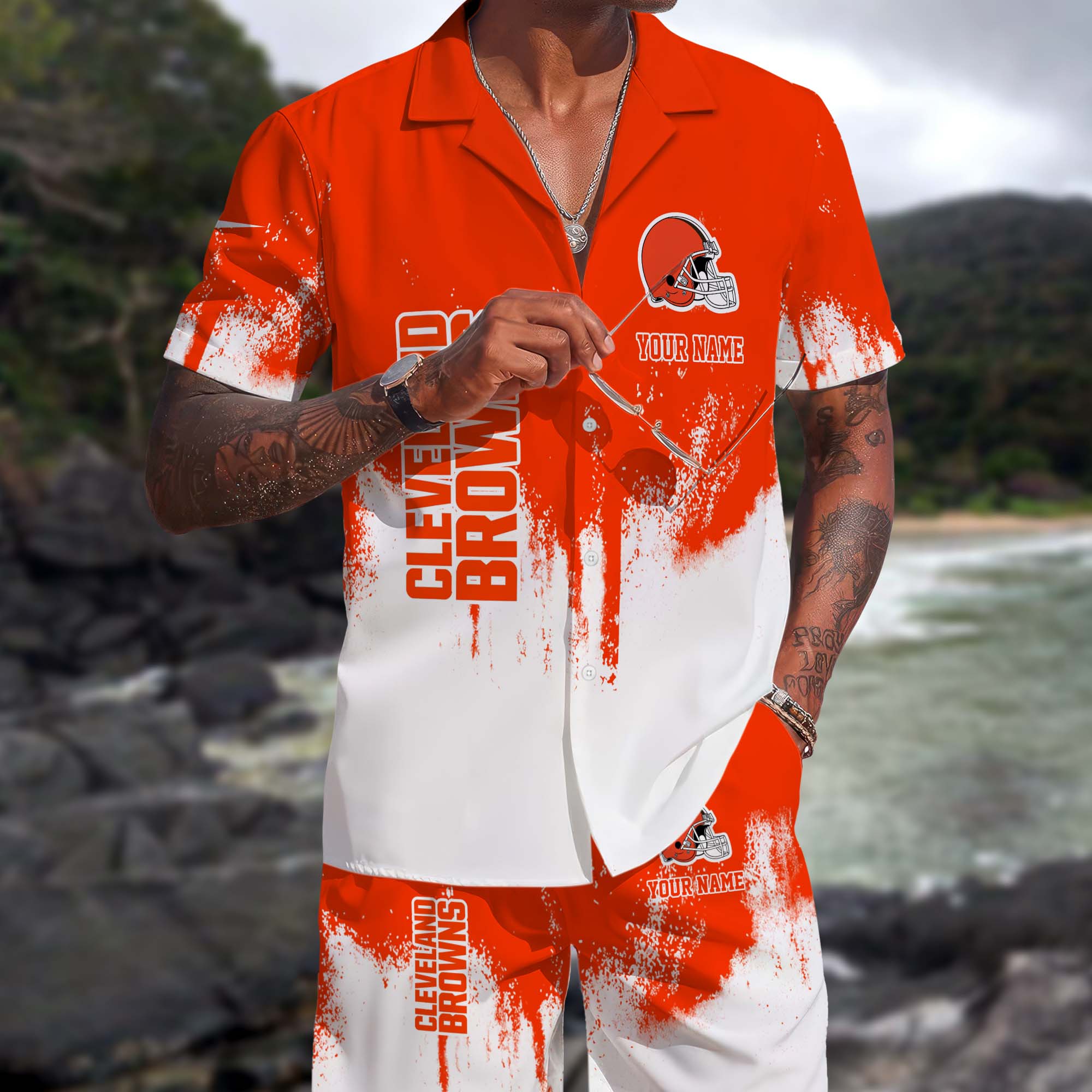 Cleveland Browns Hawaiian Shorts Set Custom You Name, Sport Shorts, Gifts For Fan