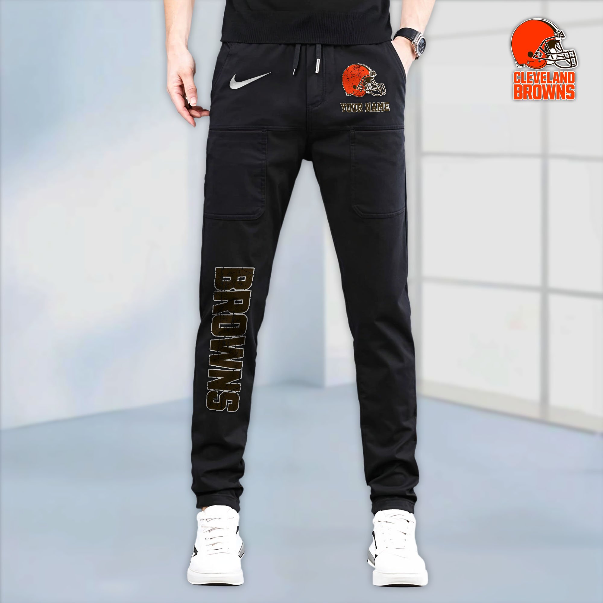 Cleveland Browns High Stretch Multi Pocket Durable Cargo Pants - Long Custom Name 