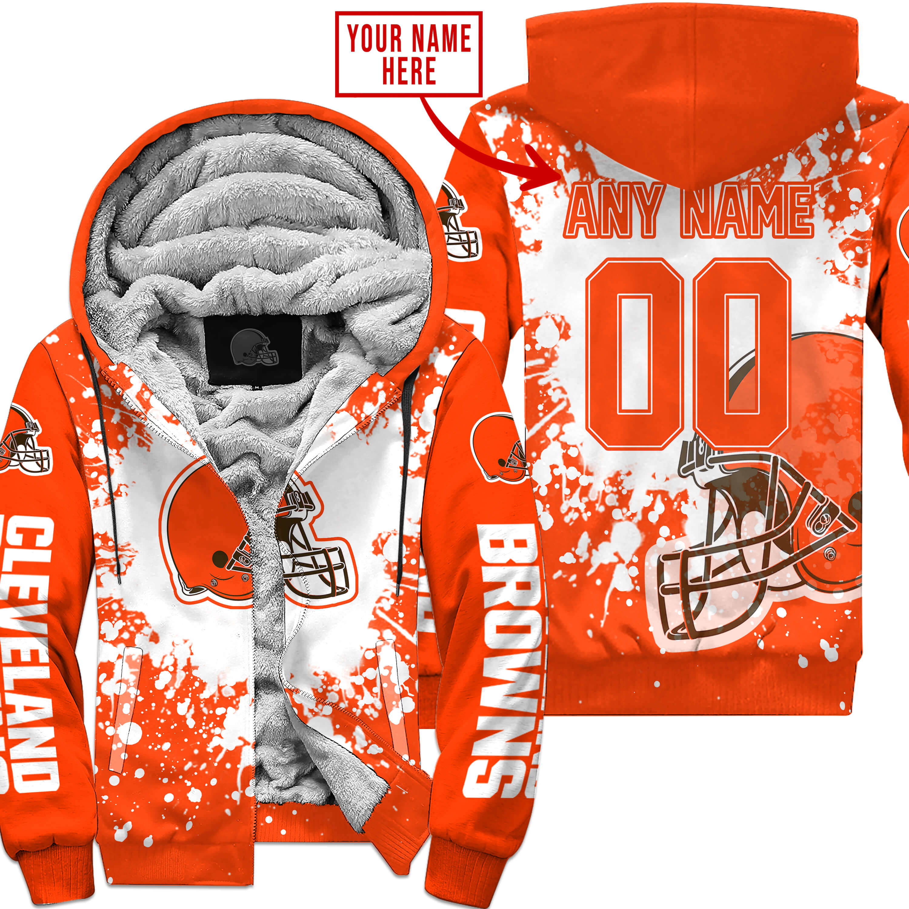 Cleveland Browns Fleece Hoodie Jacket 2025 Versions Custom Your Name And Number, Sport Jacket, Football Fan Gift 