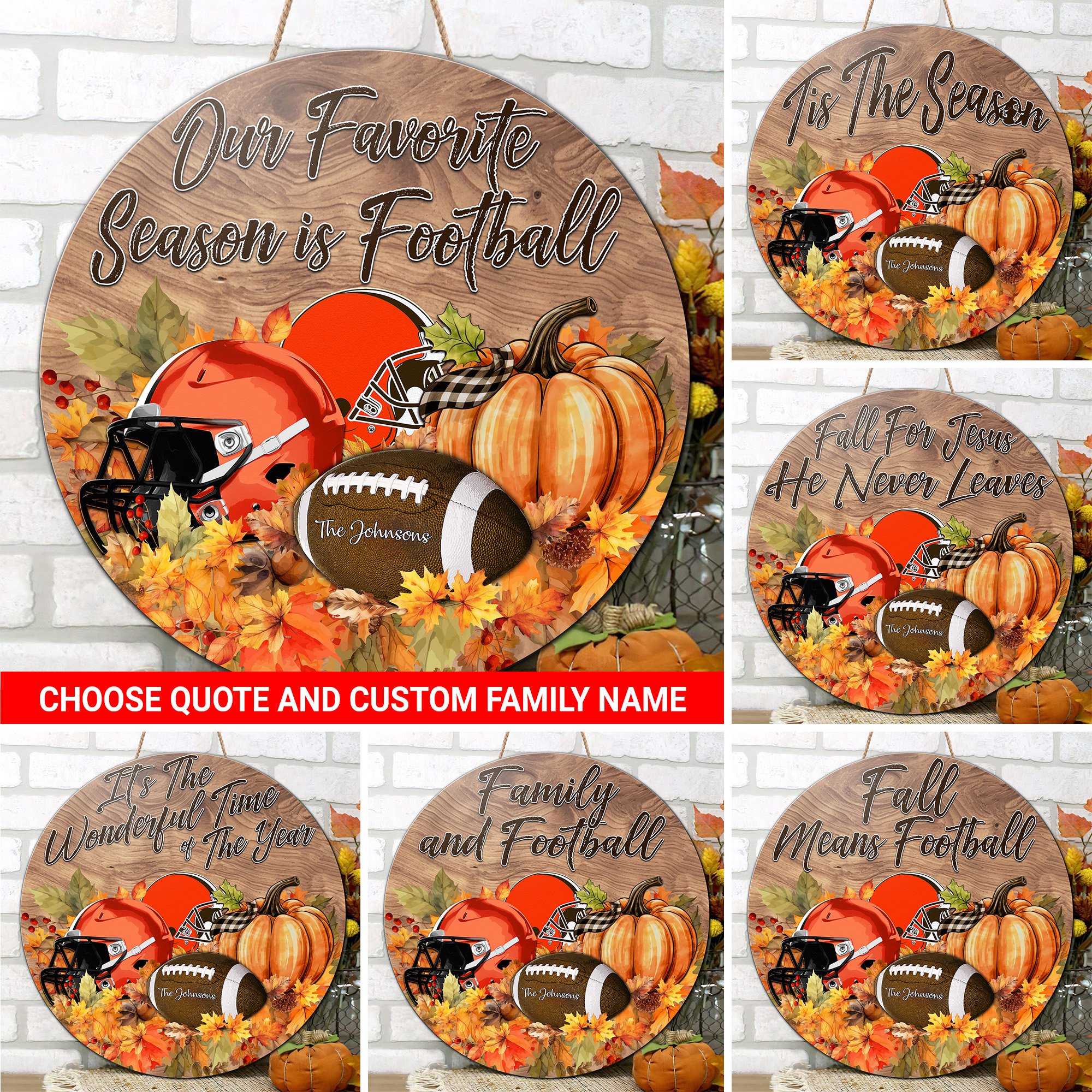 Cleveland Browns Shape Wooden Sign Custom Your Family Name And Choose Your Quotes, Sport Sign