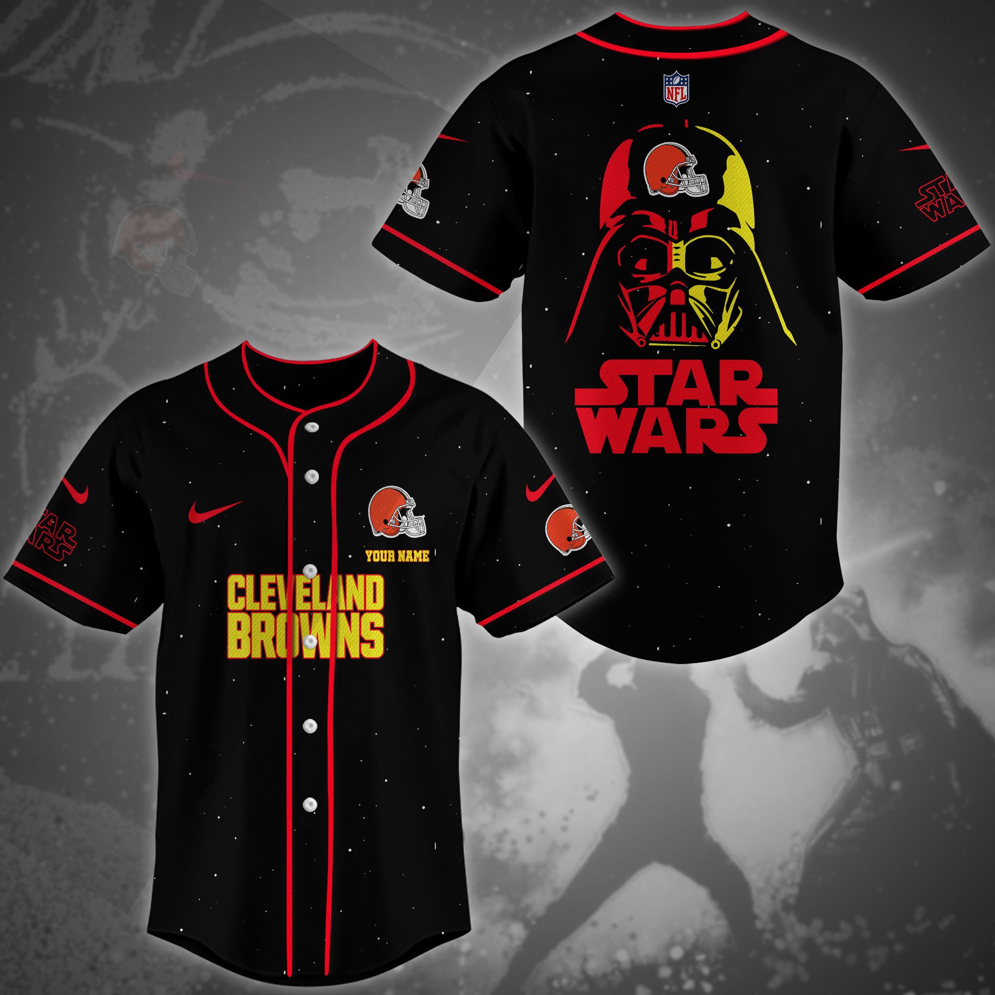 Cleveland Browns Team And Star Wars Baseball Shirt Custom Name, Sport Shirts For Fan, Sport Gifts