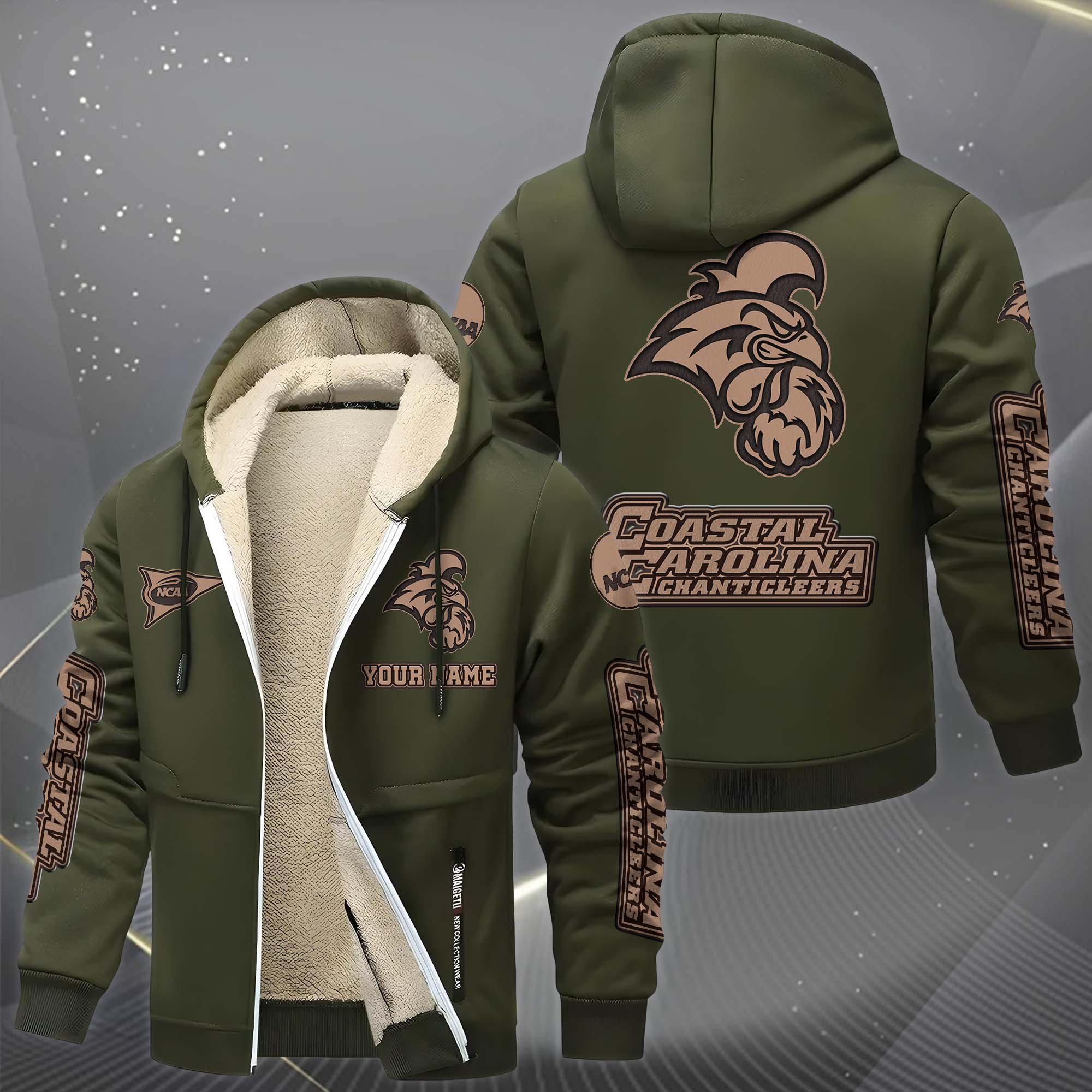 Coastal Carolina Chanticleers Hoodie Zip Velvet Coat Custom Your Name, Sport Jacket, Gifts For Fan