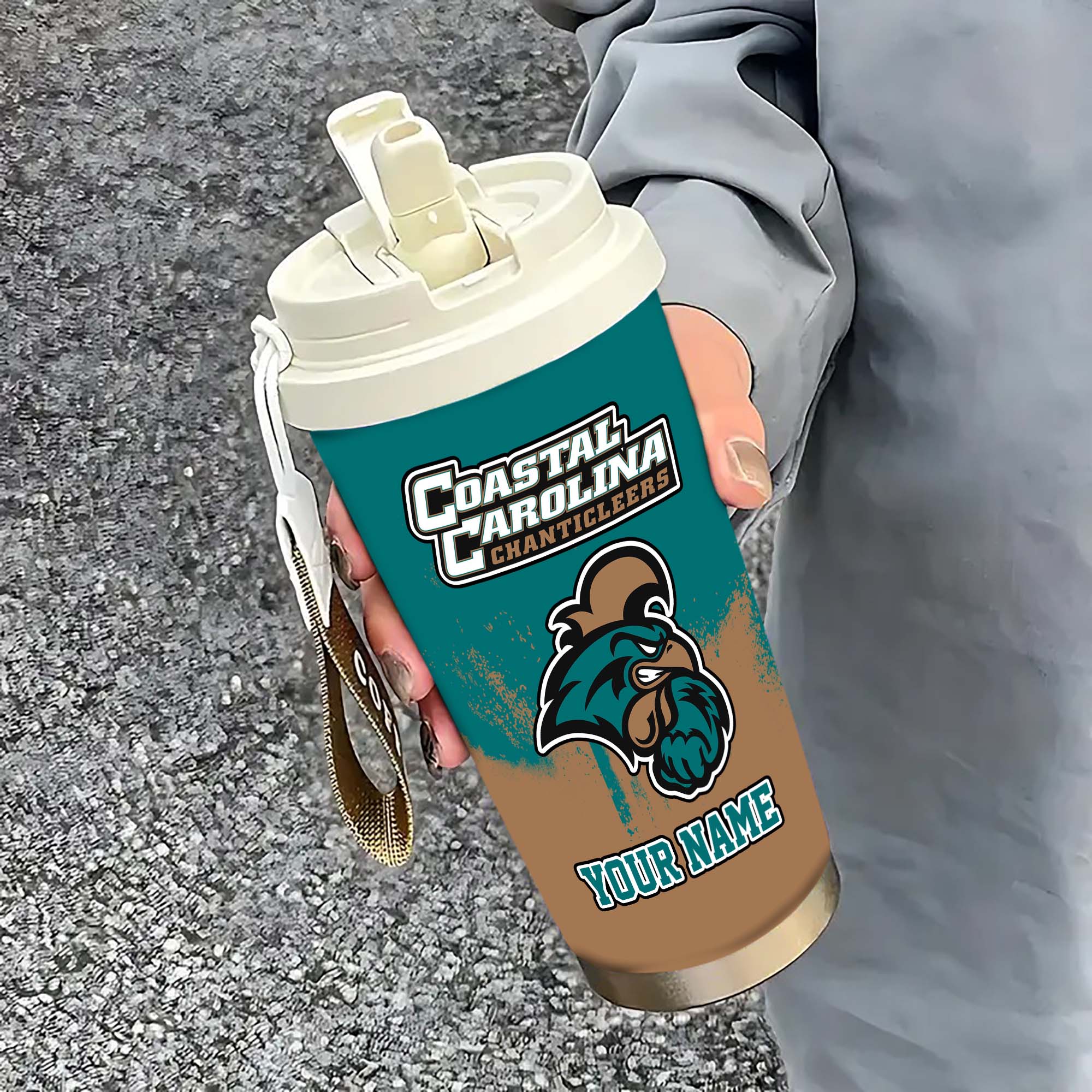 Coastal Carolina Chanticleers Insulated Coffee Mug With Straw And Lid, Portable Coffee Travel Mug For Car, Fan Gifts