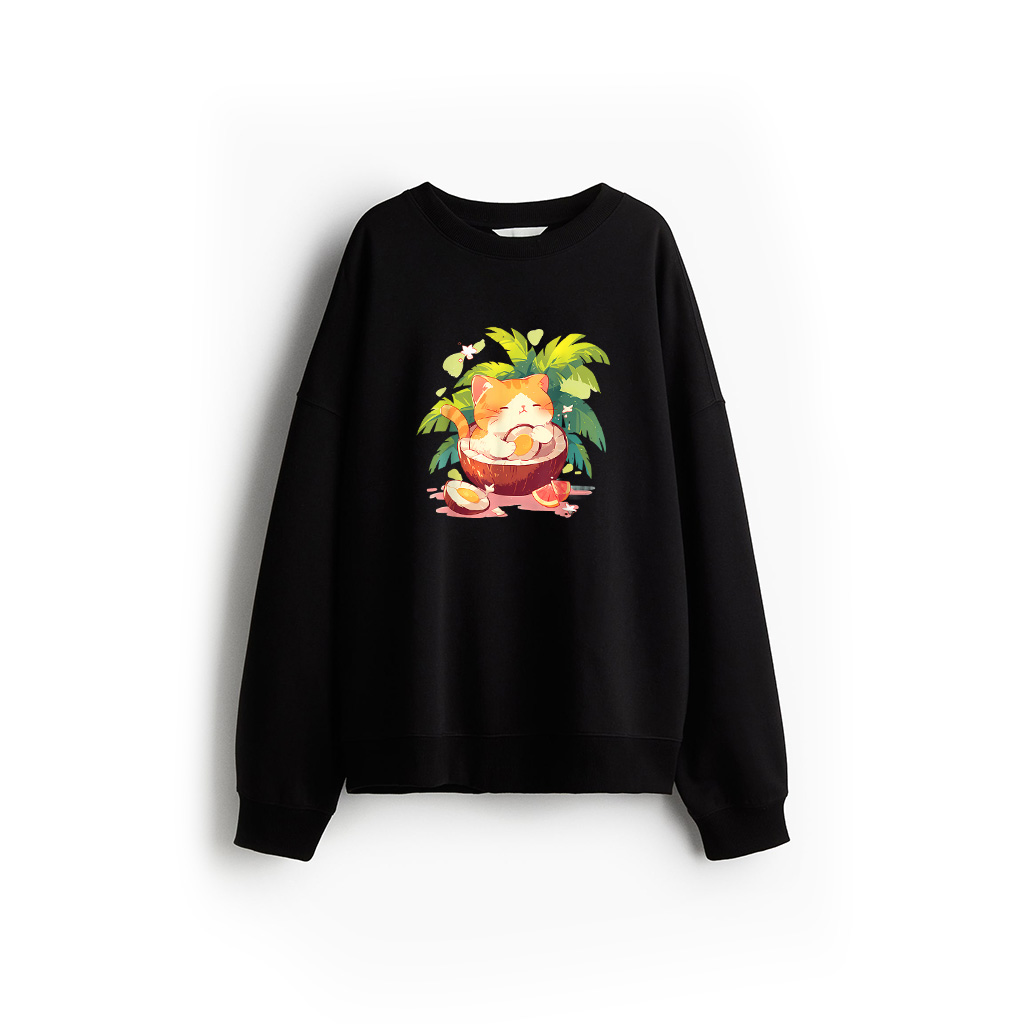 Coconut Cat Colourful Animal Art Cat Lover Coconut Fruit Sweatshirt