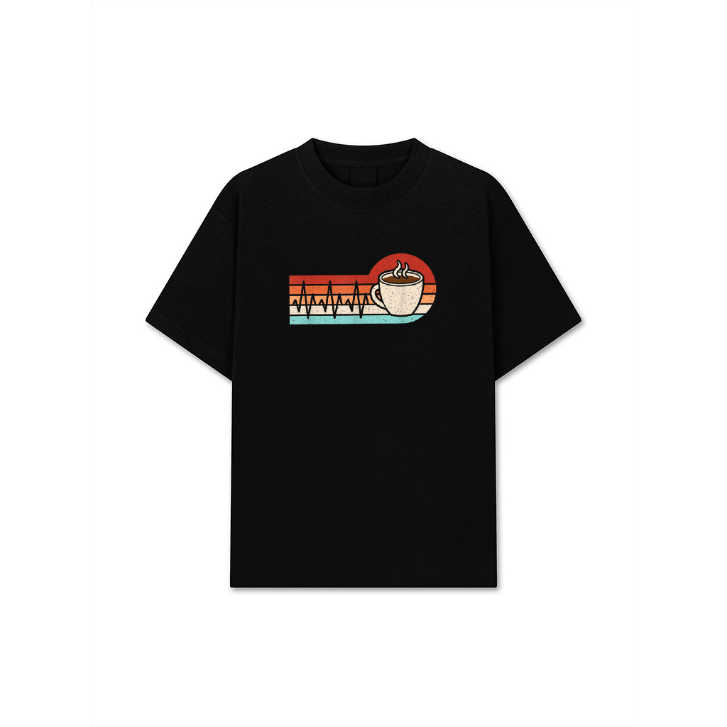 Coffee Heartbeat Retro Coffee Cup Graphic T-Shirt