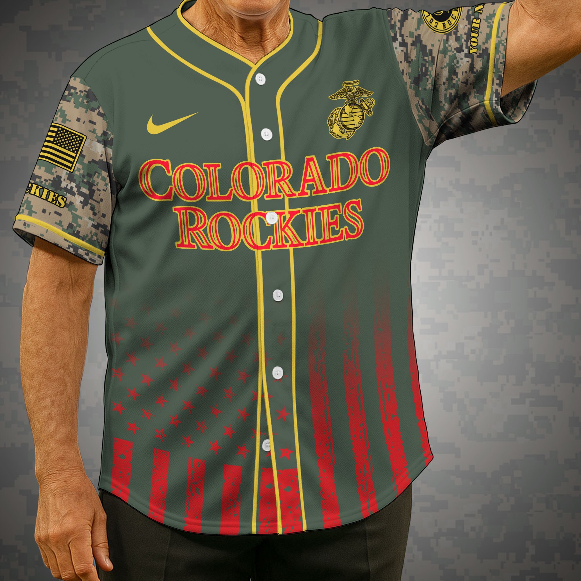 Colorado Rockies Baseball Shirt X US Marine Corps Military Appreciation Night Jersey Editions Limited 2025 Custom Name, Sport Shirt, Sport Gifts