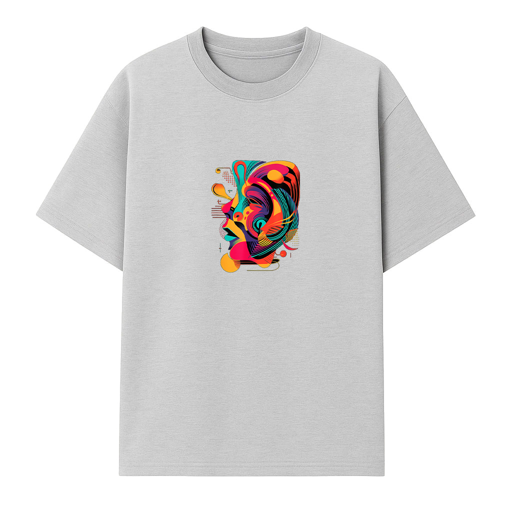 Colorful And Abstract Face Design Modern Art, Geometric T-Shirt - Image 4