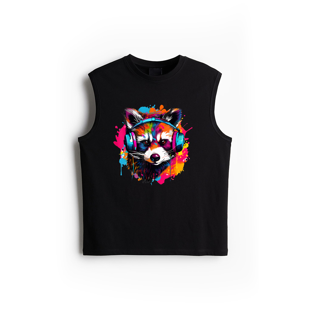 Colorful Raccoon With Headphones Vintage Tank Top