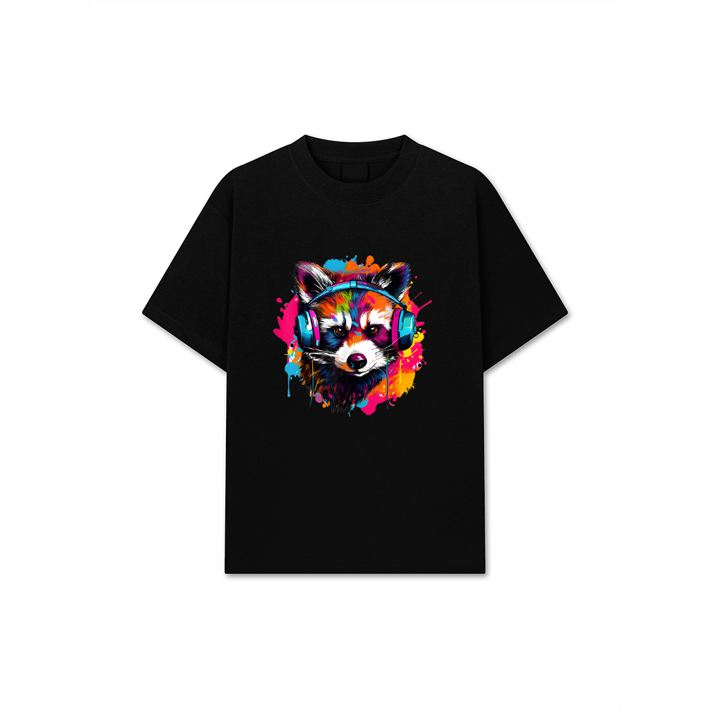 Colorful Raccoon With Headphones Vintage T-Shirt