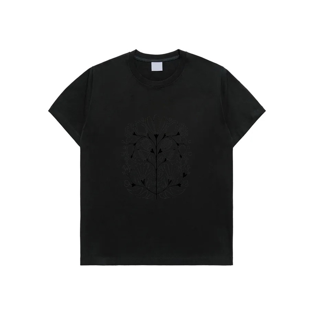 Contemporary Artsy Botanical Folk Drawing In Black And White T-Shirt