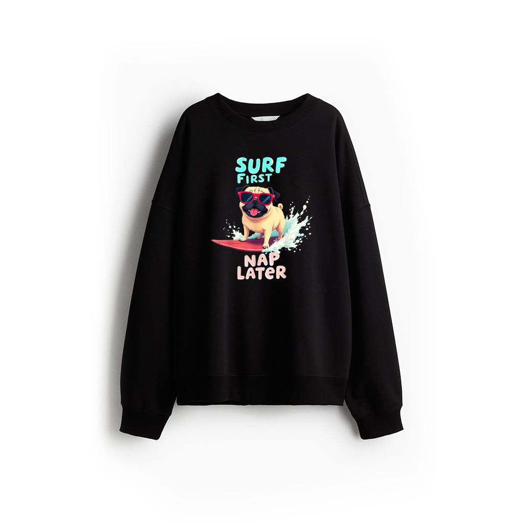 Cool Pug Surfing Dog Sweatshirt