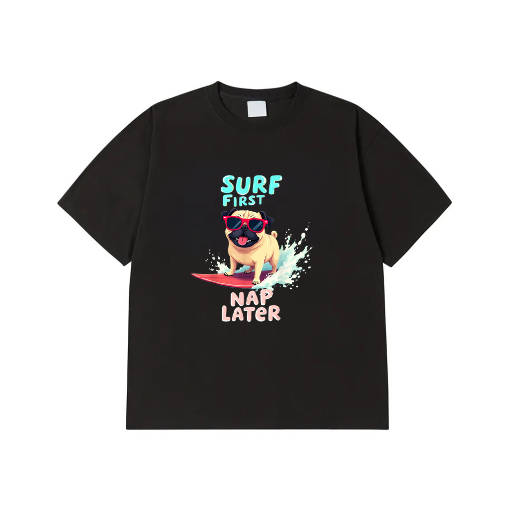 Cool Pug Surfing Dog T-Shirt