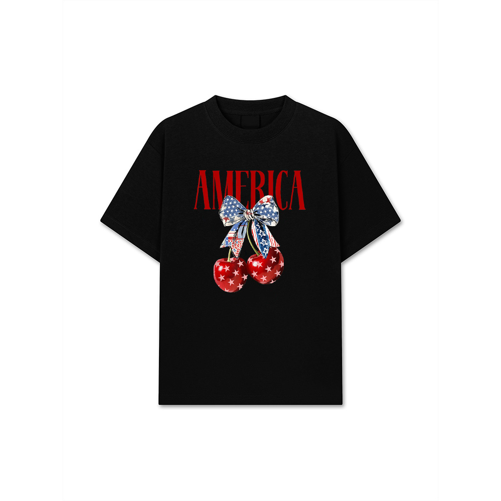 Coquette Bow America Cherry US Flag 4Th Of July Patriotic T-Shirt 26-06-2025
