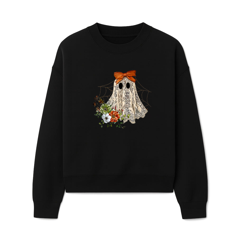 Coquette Ghost Halloween Flower Ghost Spooky Lace Ghost Sweatshirts 06-10-2025