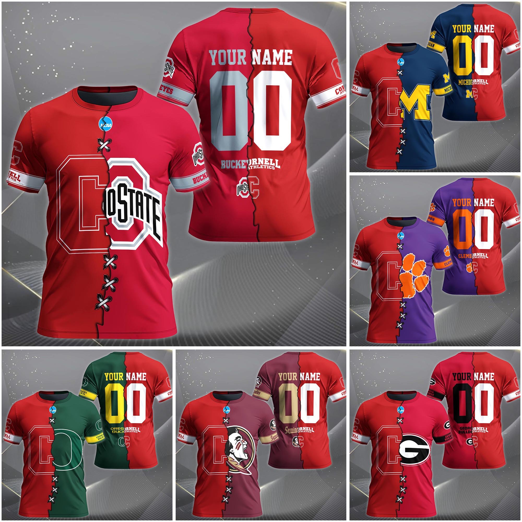 Cornell Big Red House Divided T-Shirt Custom Name 2025 Version, Year And Team, Sport Shirts For Fan